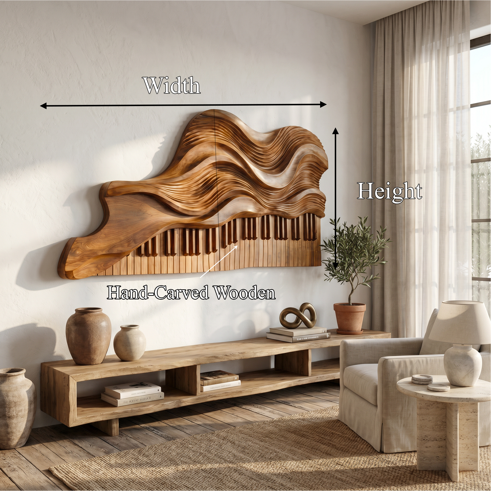 Abstract Piano Wave Wooden Wall Sculpture For Living Room SINLSAWD084