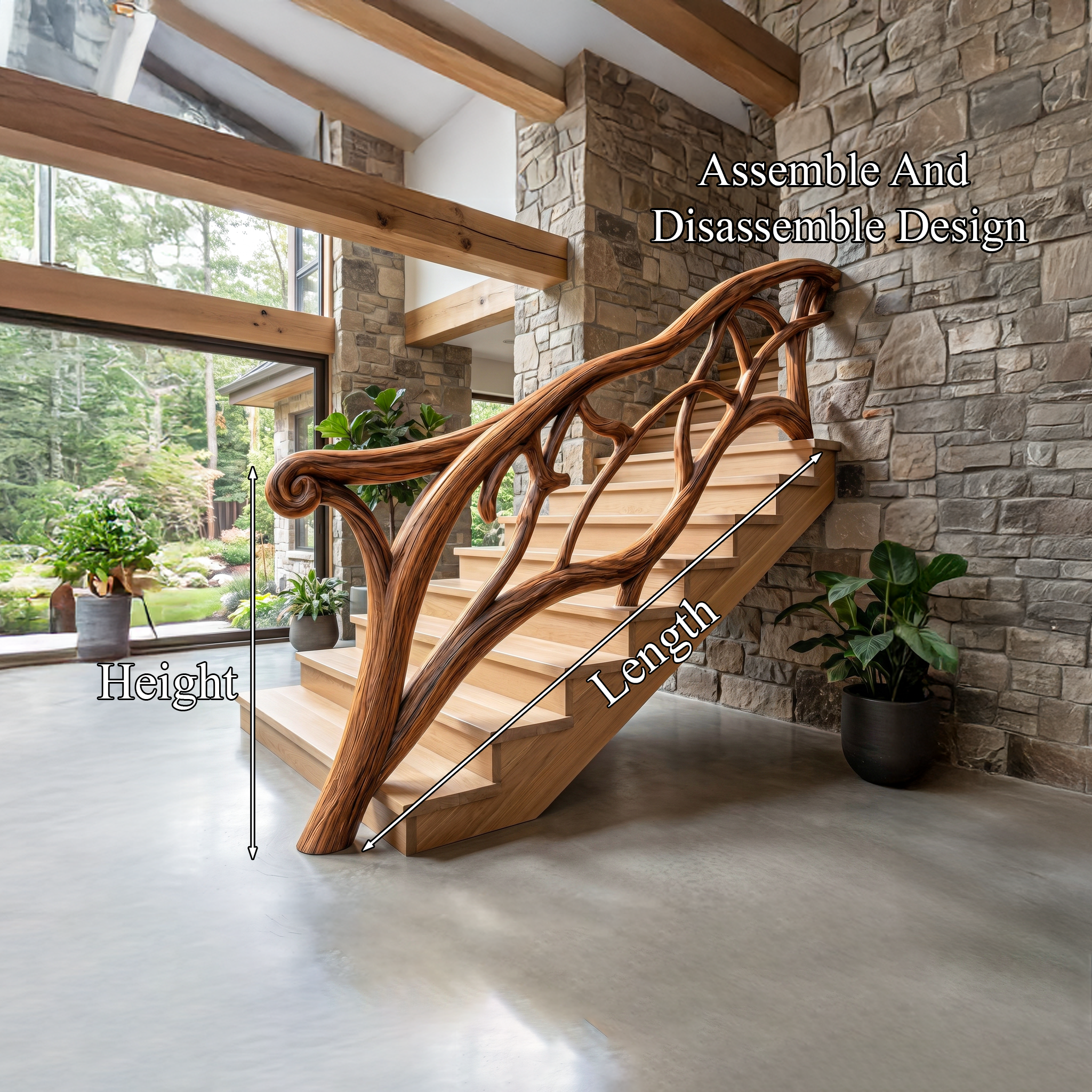 Artistic Tree Branch Stair Railing With Sculptural Wood Design For Interior Staircase SINLHAST014