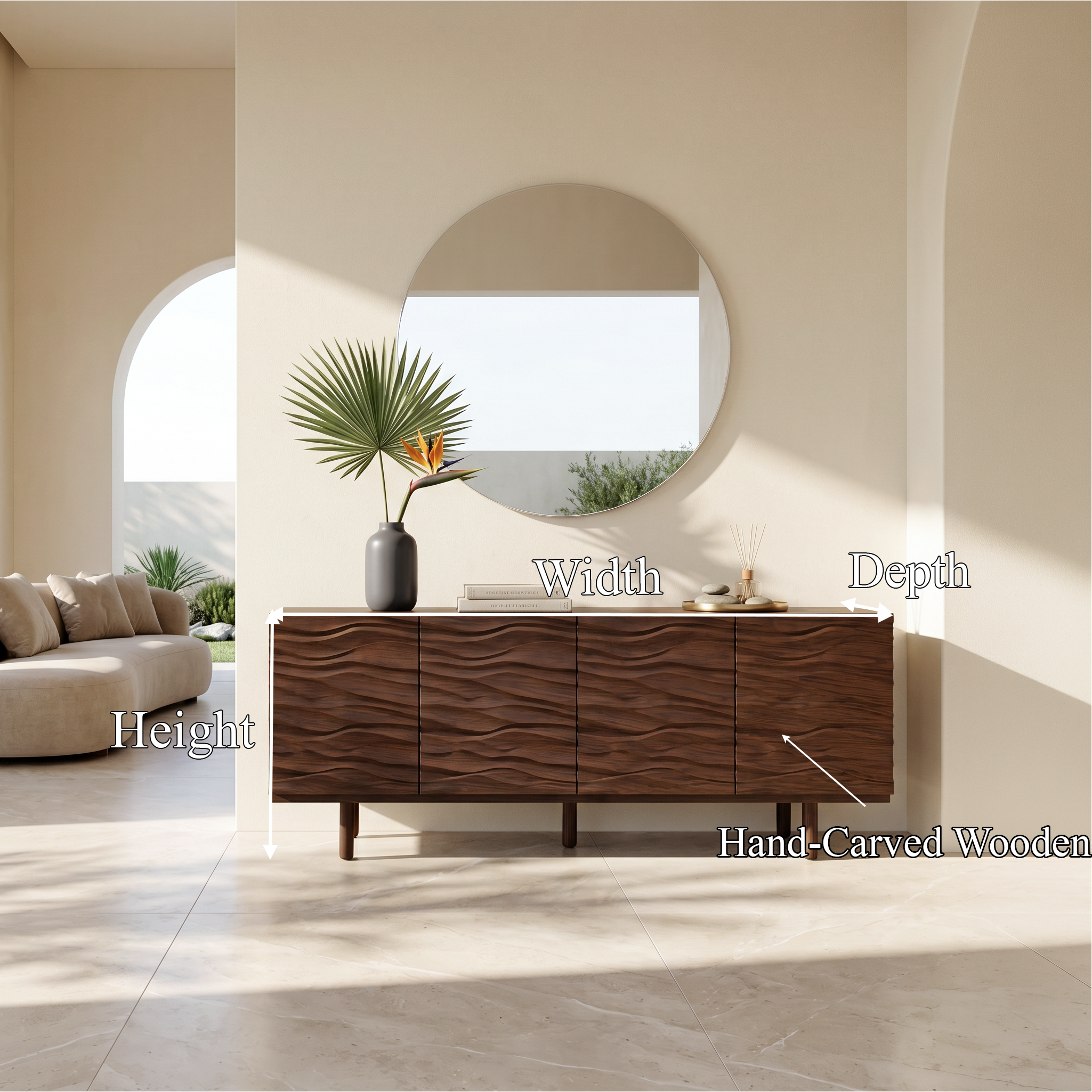 Modern Minimalist Sideboard With Textured Wood Doors For Living Room SINLSASC523