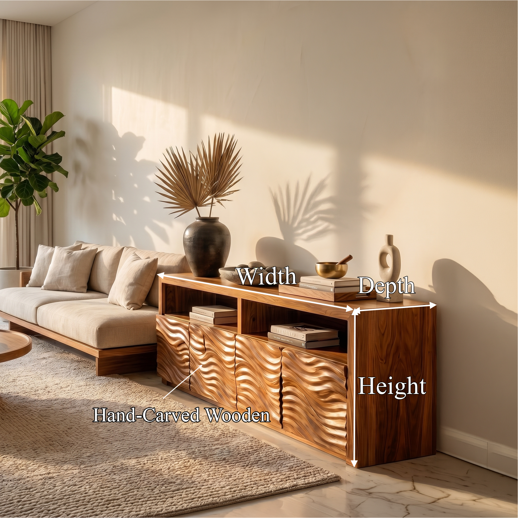 Contemporary Sideboard With Carved Wood Doors And Functional Storage For Living Room SINLSASC527