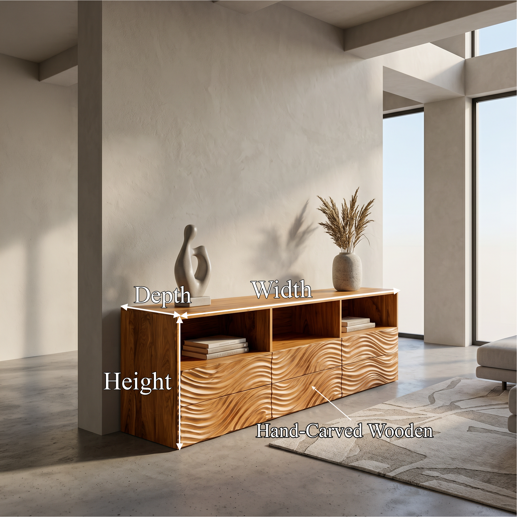 Sculptural Sideboard  With Organic Relief Pattern For Living Room SINLSASC528