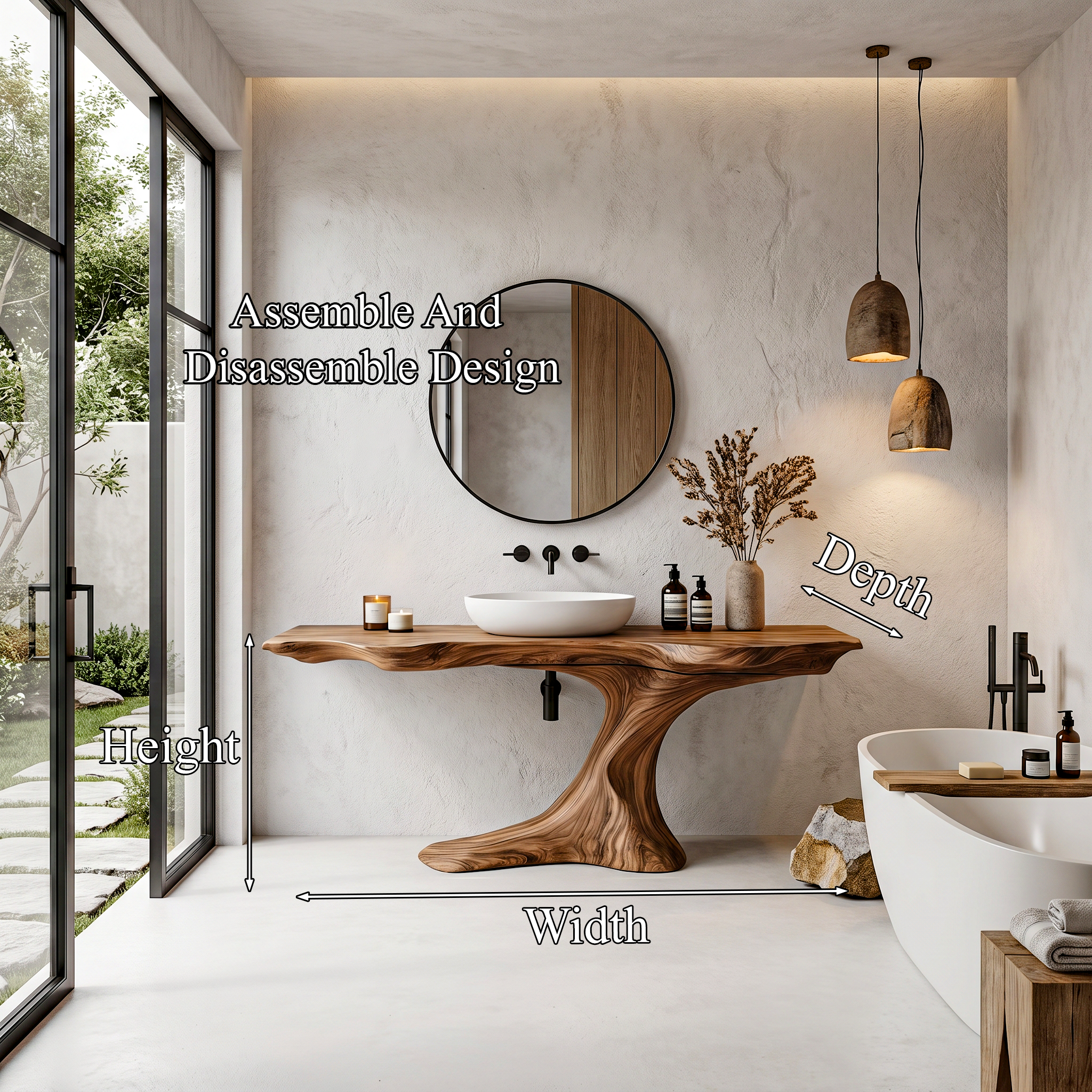 Rustic Organic Bathroom Vanity With Live Edge Countertop And Sculptural Tree Root Base SINLHABRV311