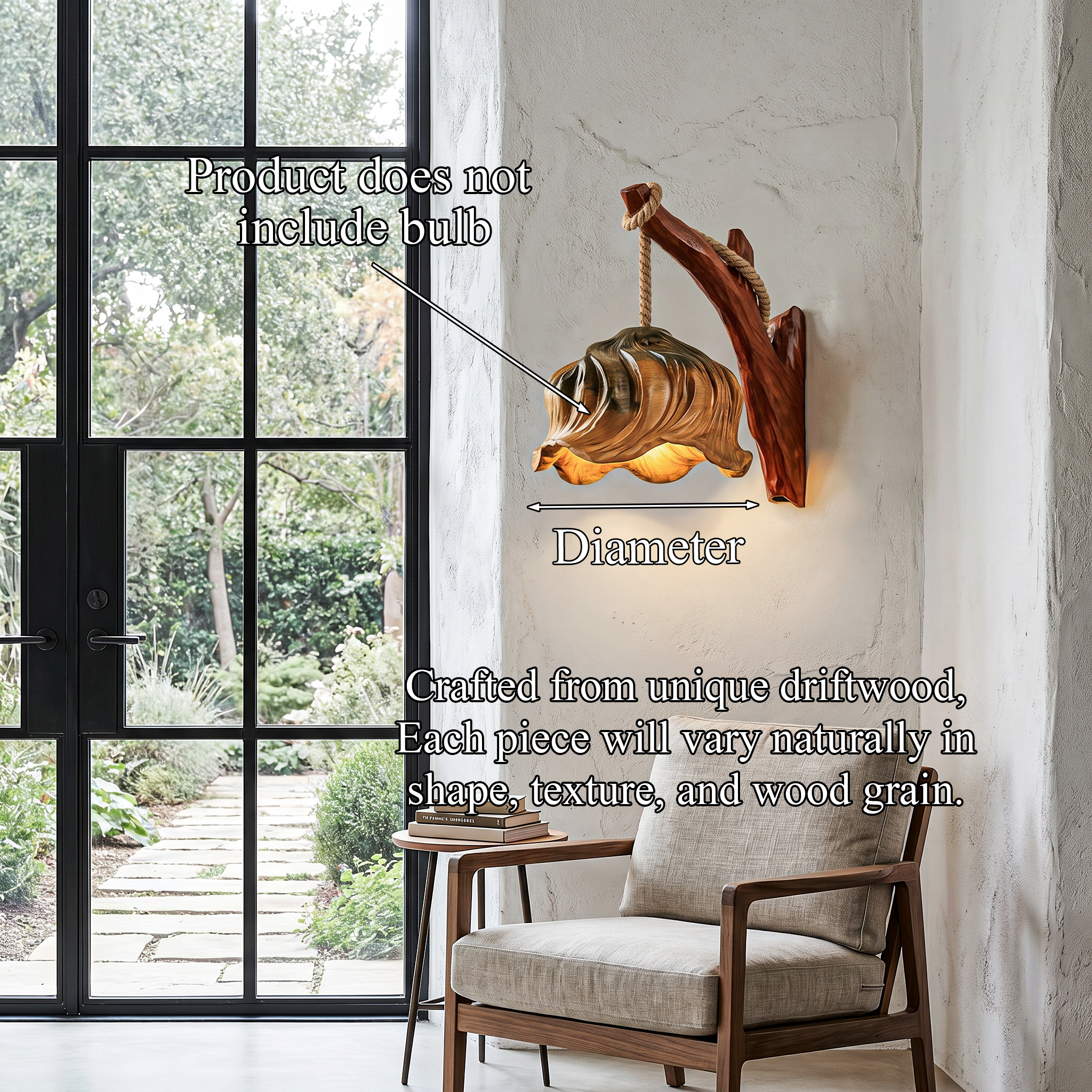 Rustic Flower Wall Sconce With Driftwood Mount And Handcrafted Wooden Sculpture For Living Room