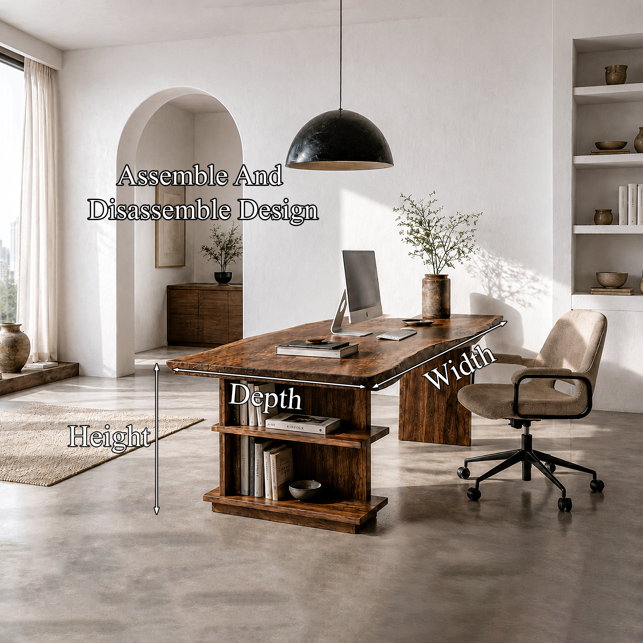 Rustic Executive Desk With Built In Bookshelf And Solid Wood Design For Home Office SINLHADK120
