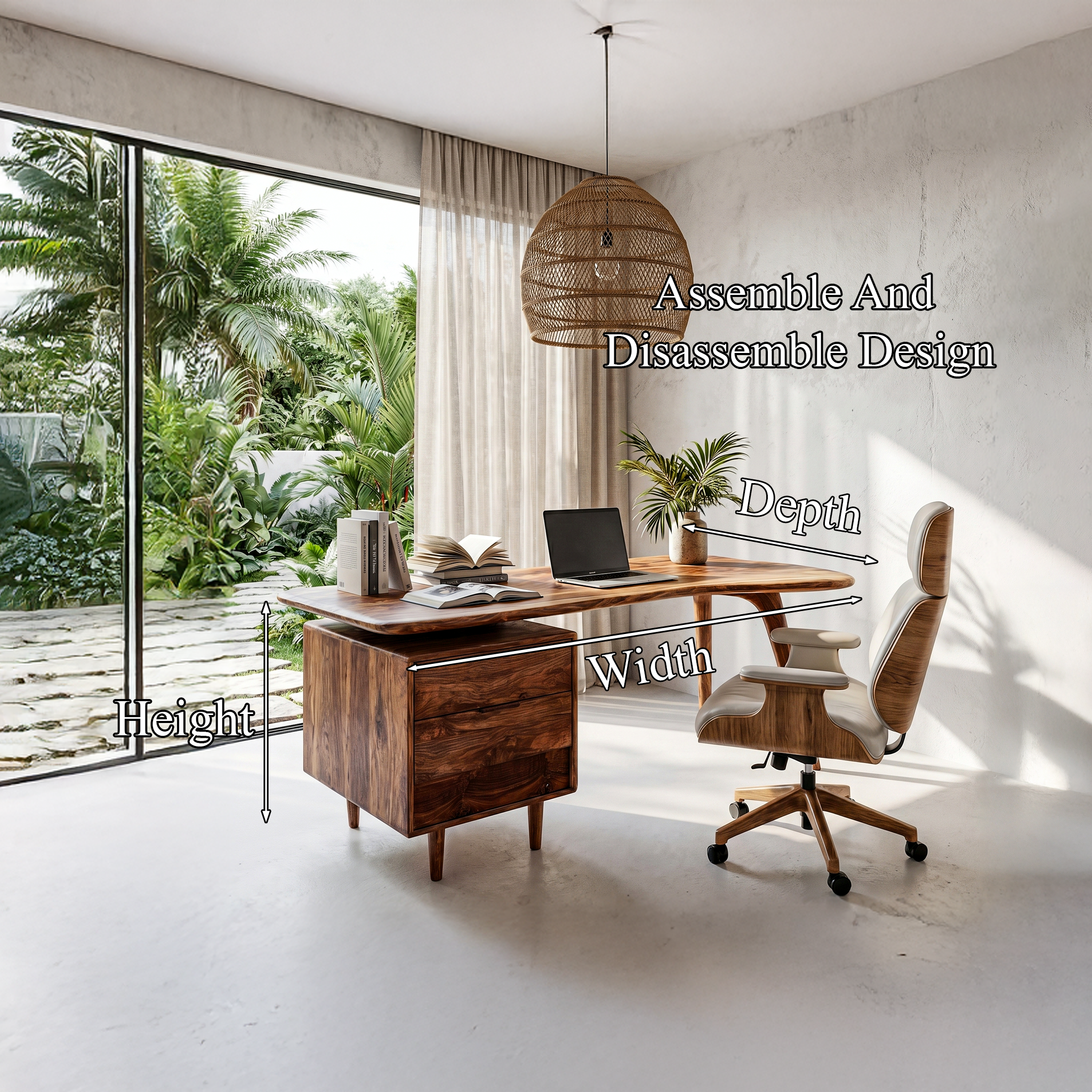 Organic Wooden Desk With Integrated Side Shelves And Built In Drawer Storage For Home Office And Workspace SINLHADK122