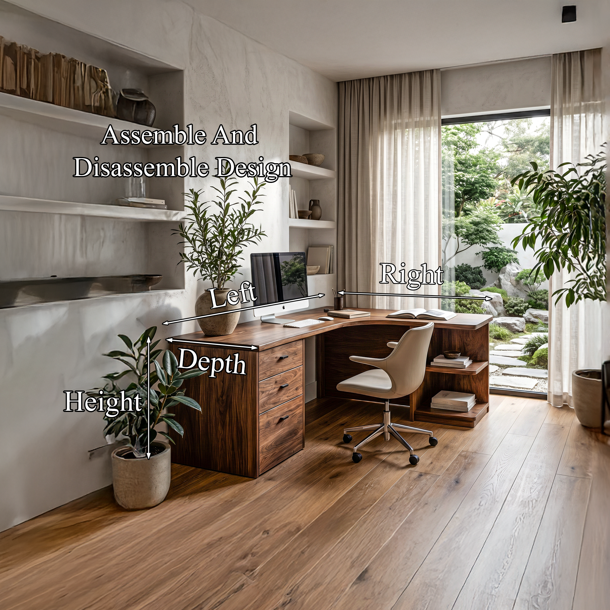 Modern Corner Desk With Built In Drawer Storage And Open Shelves For Home Office And Workspace SINLHADK123