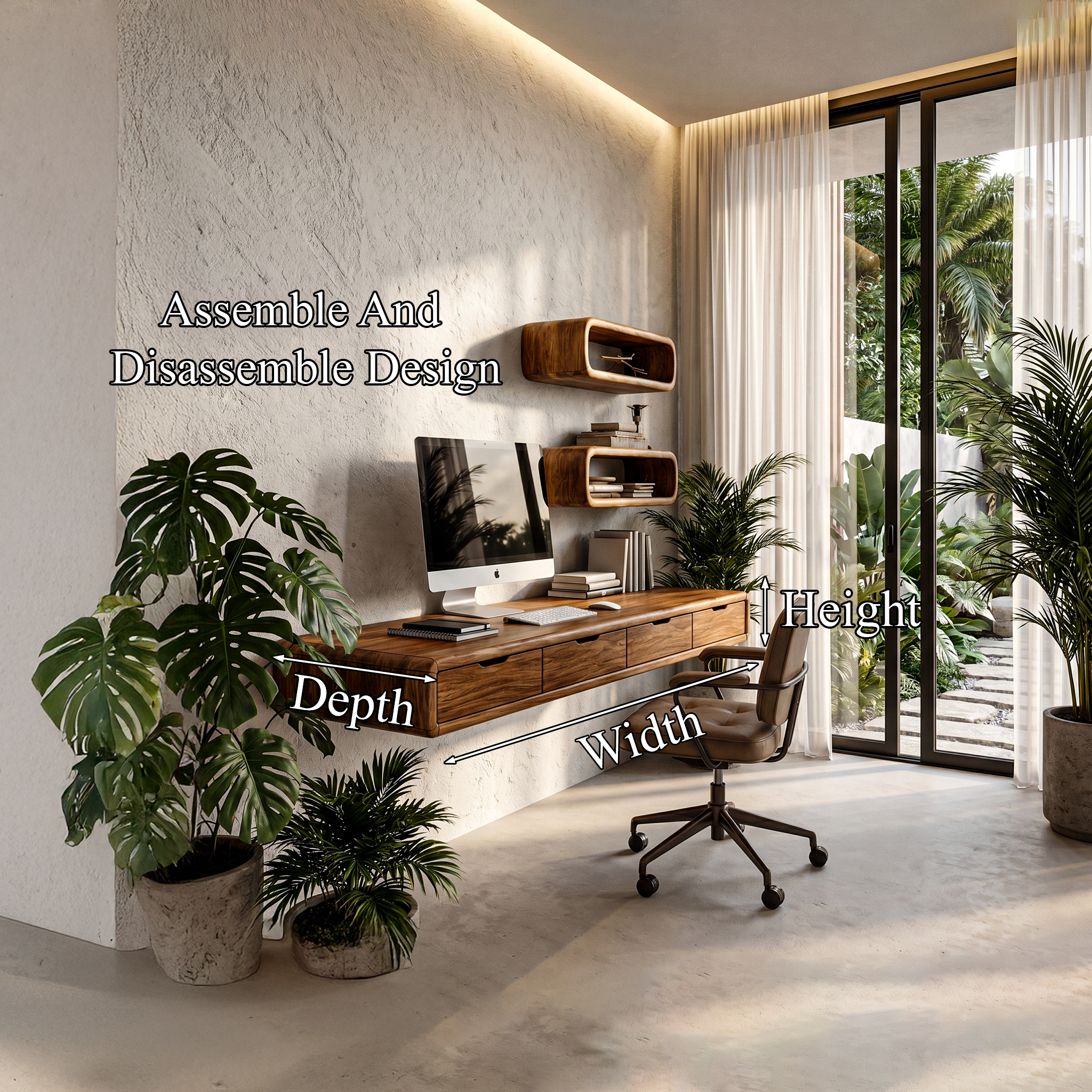 Modern Floating Desk With Built In Drawer Storage And Wall Mounted Shelves For Home Office And Workspace SINLHADK124