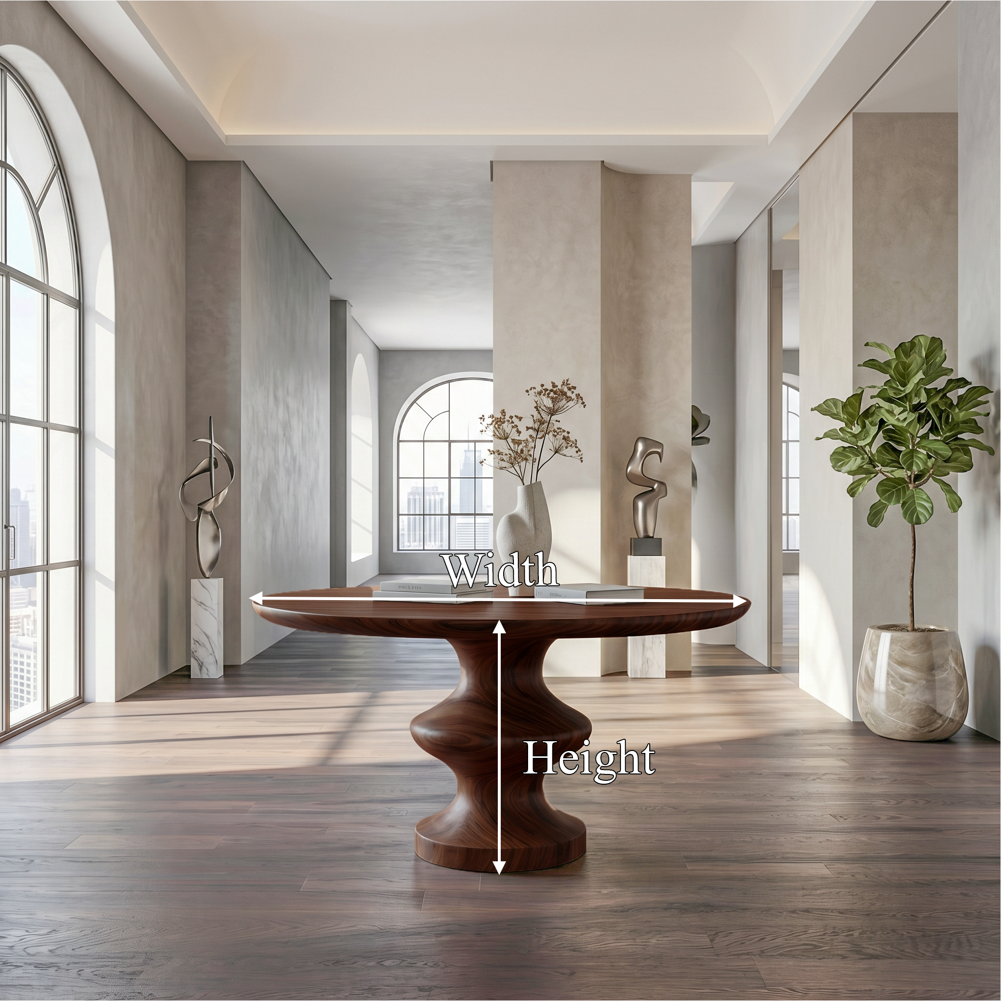 Contemporary Round Foyer Table With Turned Solid Wood Pedestal Base For Entryway And Hallway SINLSAFT046