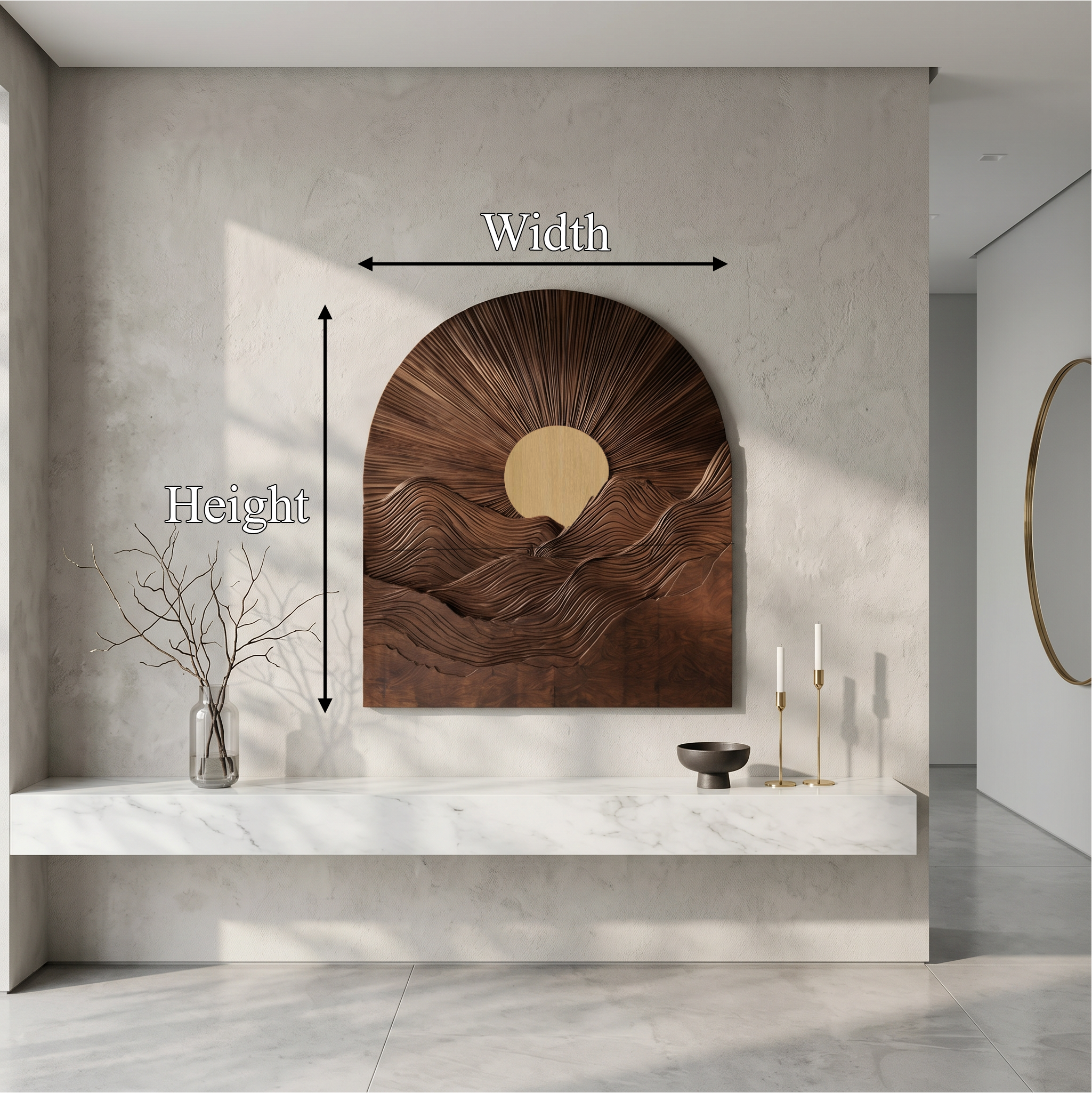 Sunburst Wall Art With Sculptural Round Panel Design For Living Room And Entryway SINLSAWD094