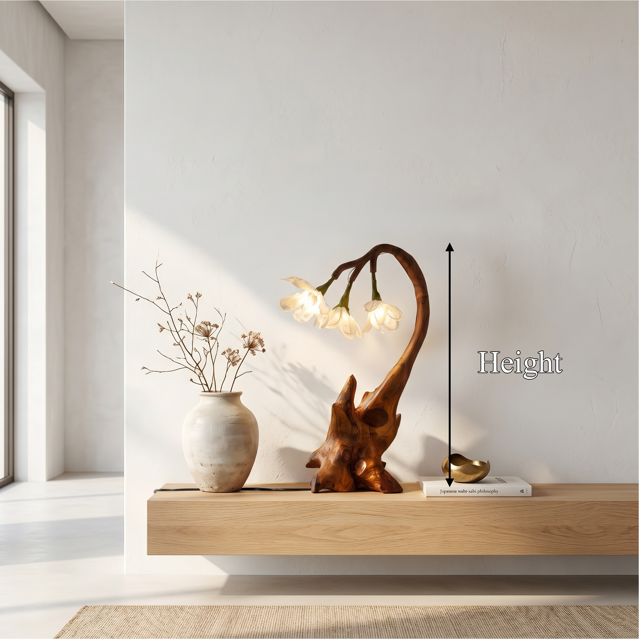 Contemporary Floral Table Lamp With Sculptural Wood Base For Bedroom And Living Room SINLSATL003