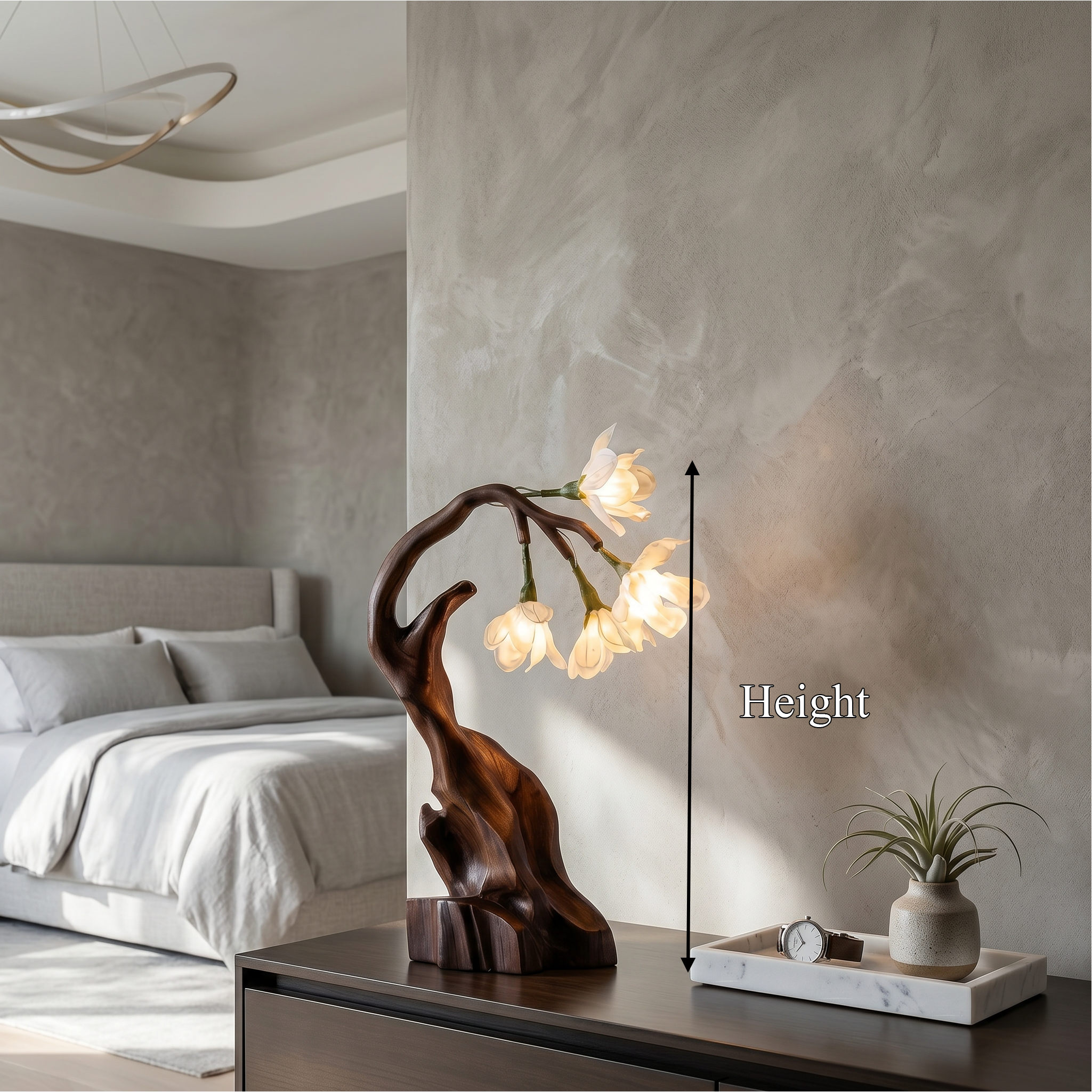 Luxury Floral Table Lamp With Sculptural Driftwood Base For Bedroom And Living Room SINLSATL010