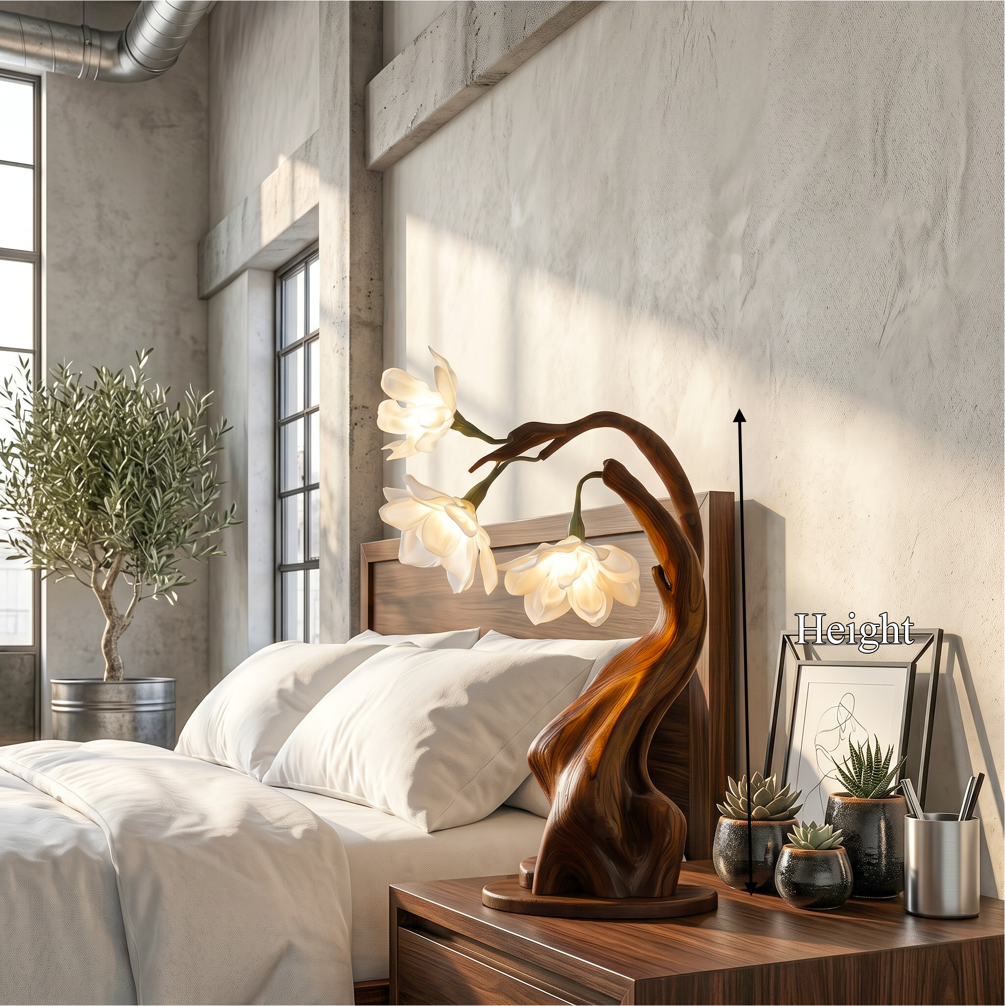 Contemporary Floral Table Lamp With Twisted Solid Wood Base For Bedroom And Living Room SINLSATL011