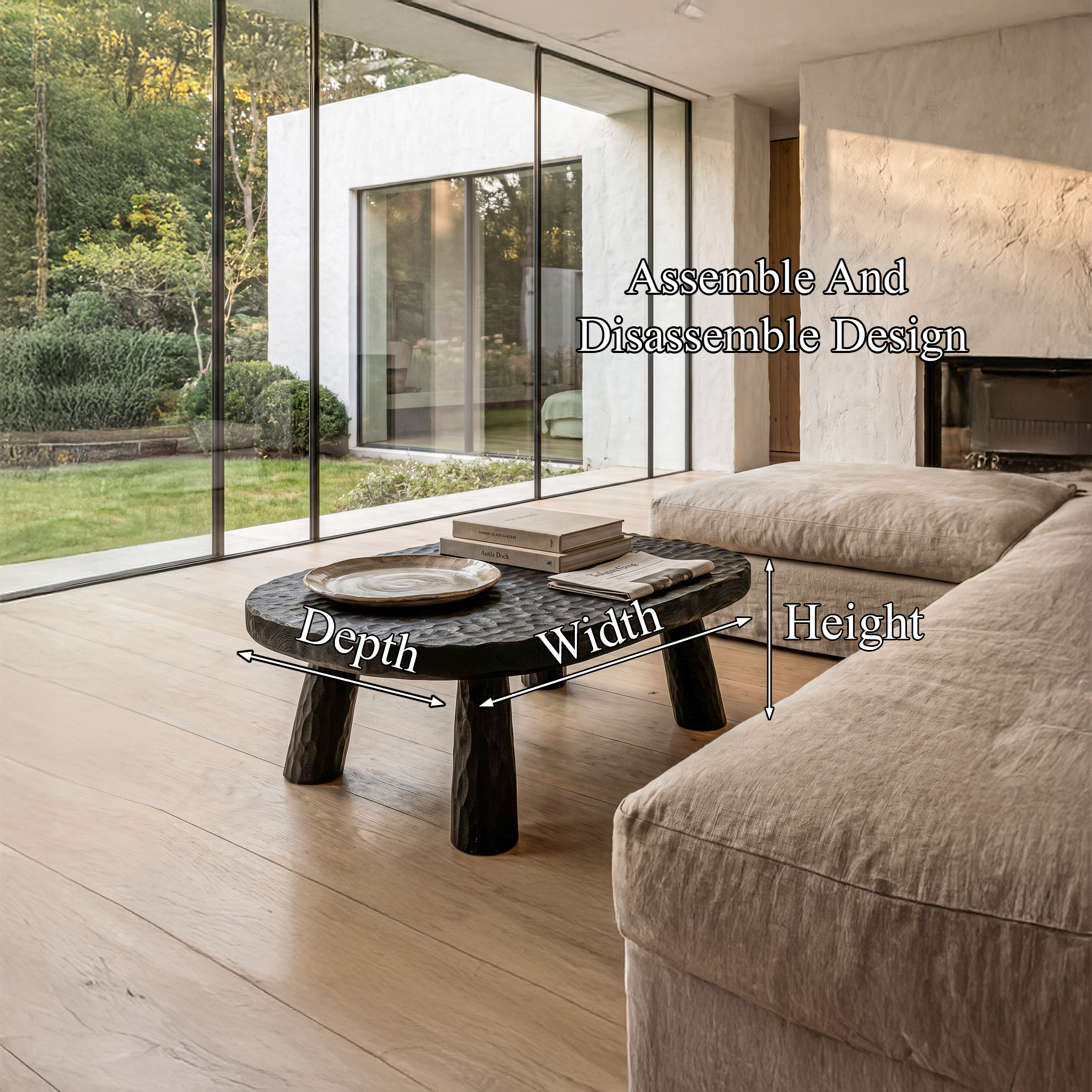 Rustic Coffee Table With Handcrafted Solid Wood Top And Chunky Pedestal Legs For Living Room SINLHACF382
