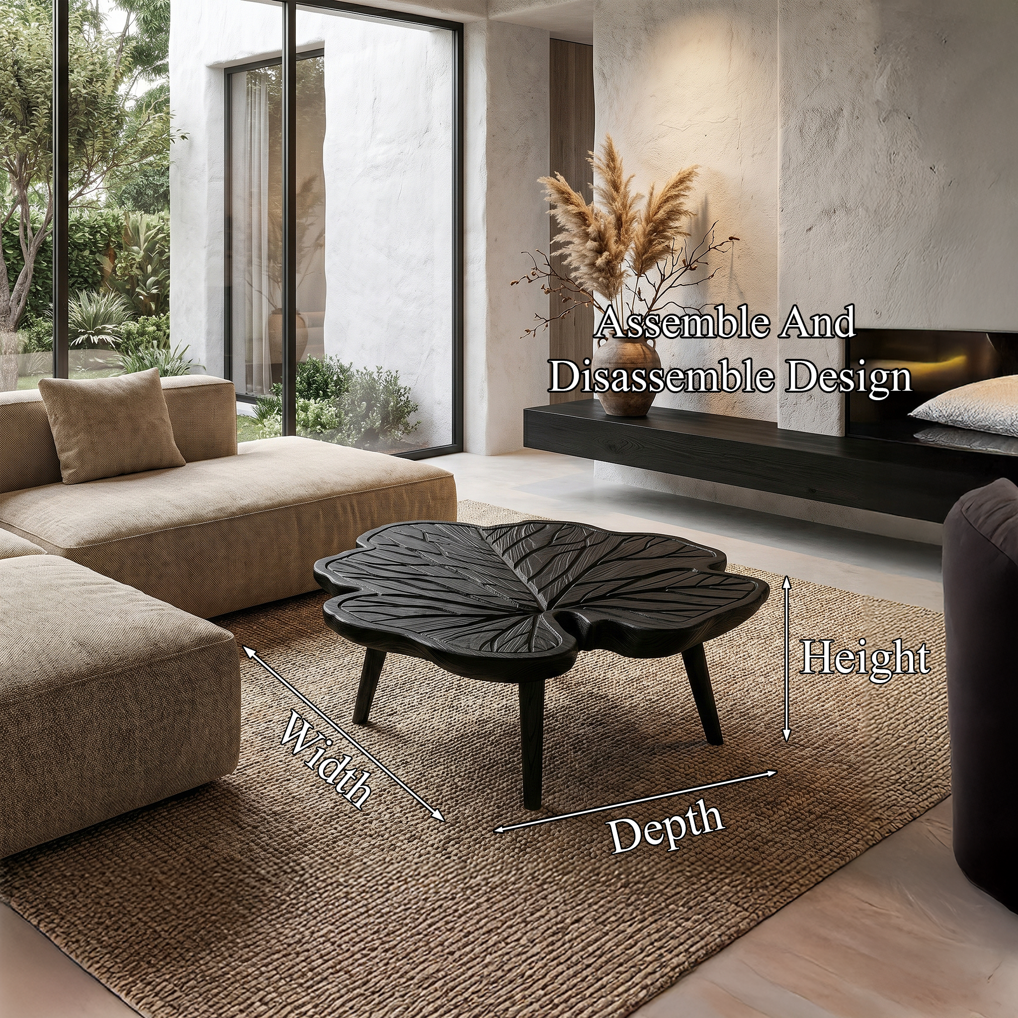Rustic Leaf Coffee Table With Hand Carved Solid Wood Design For Living Room SINLHACF383