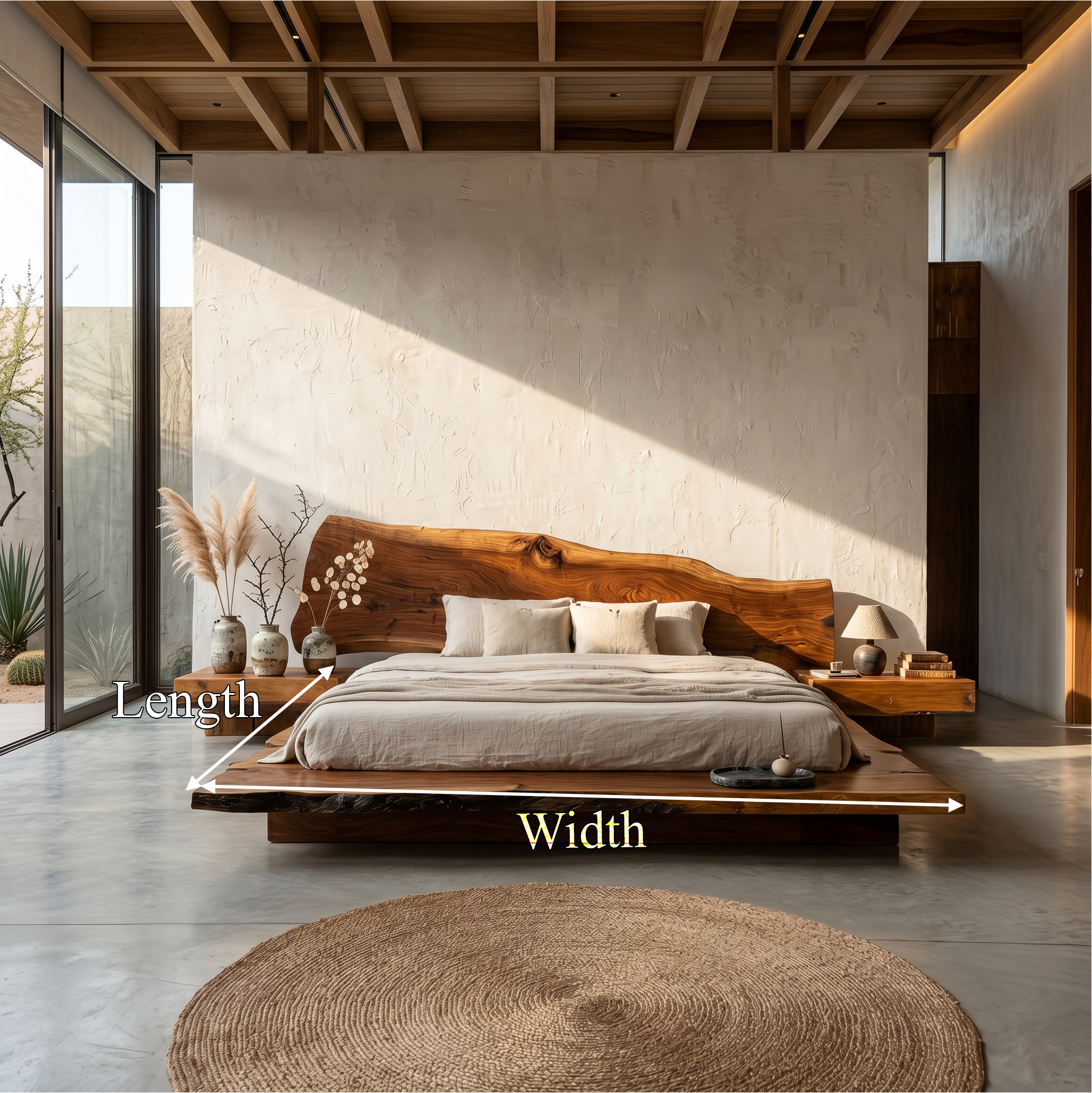 Rustic Bed Frame With Natural Wood Headboard For Bedroom SINLSAWB128