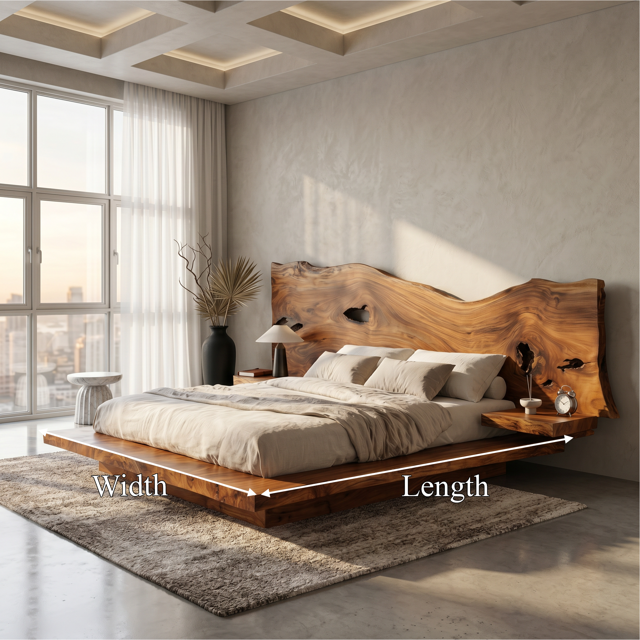 Modern Solid Wood Bed Frame With Floating Platform Design For Bedroom SINLSAWB134