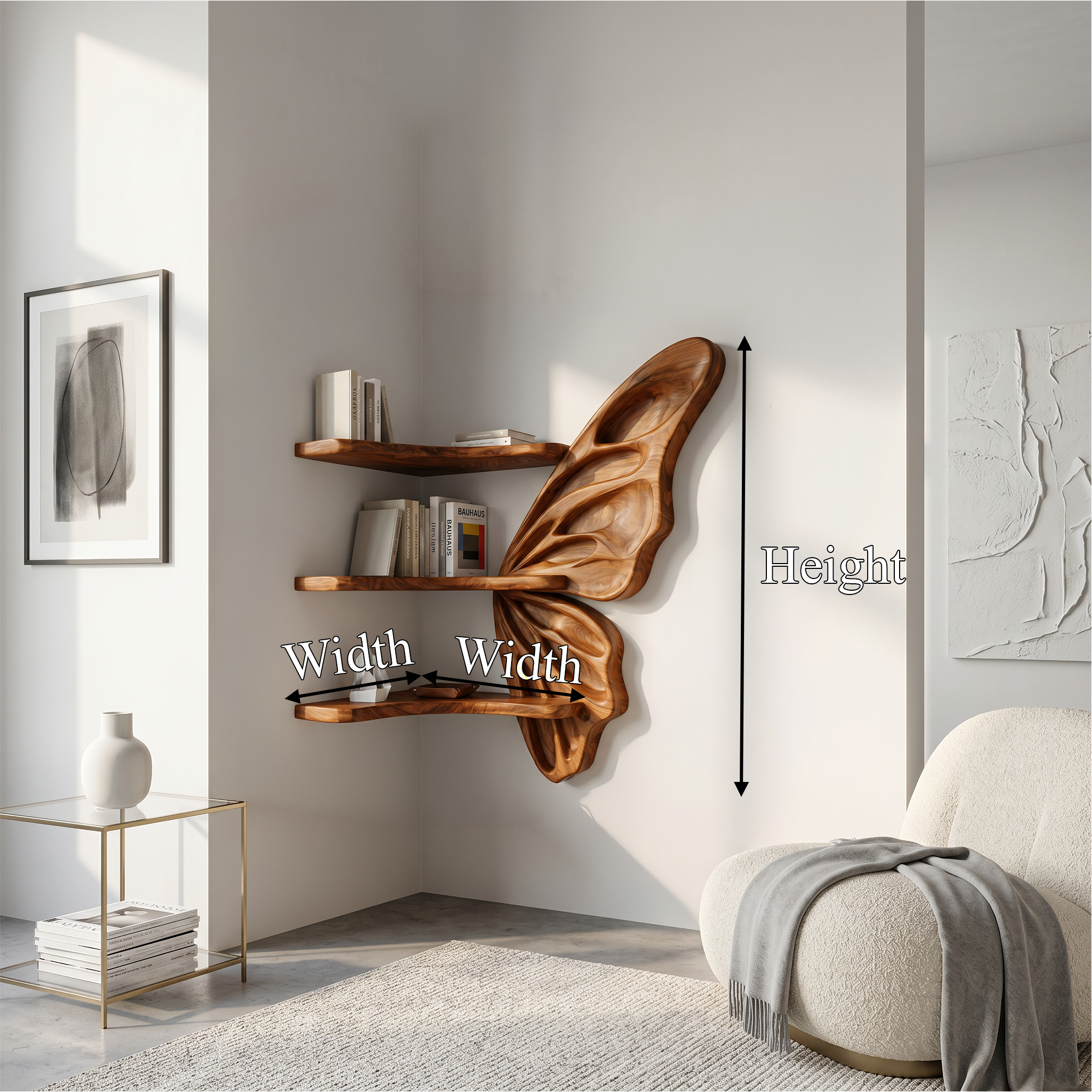 Organic Butterfly Wall Shelf With Floating Display Shelves For Living Room SINLSAFL542