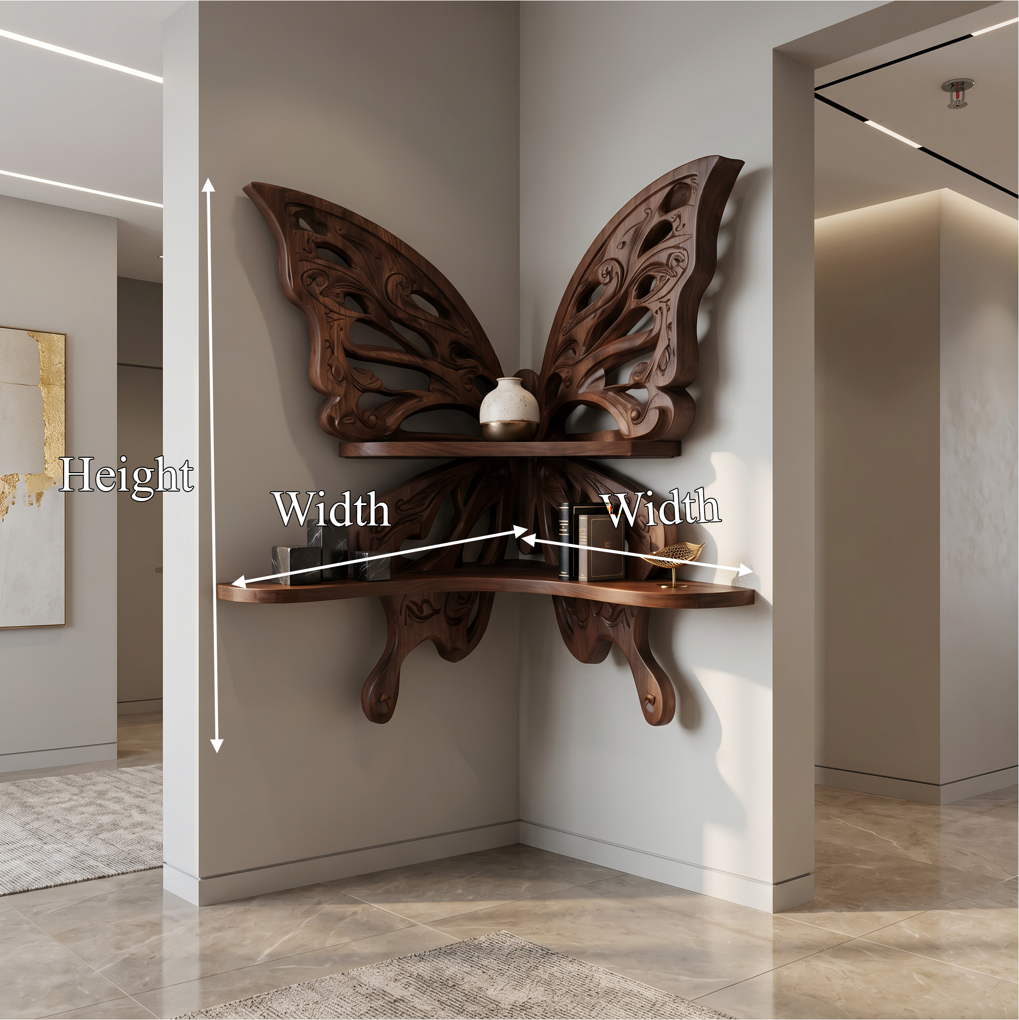 Butterfly Inspired Floating Shelf With Sculptural Live Edge Wood Design For Living Room SINLSAFL545