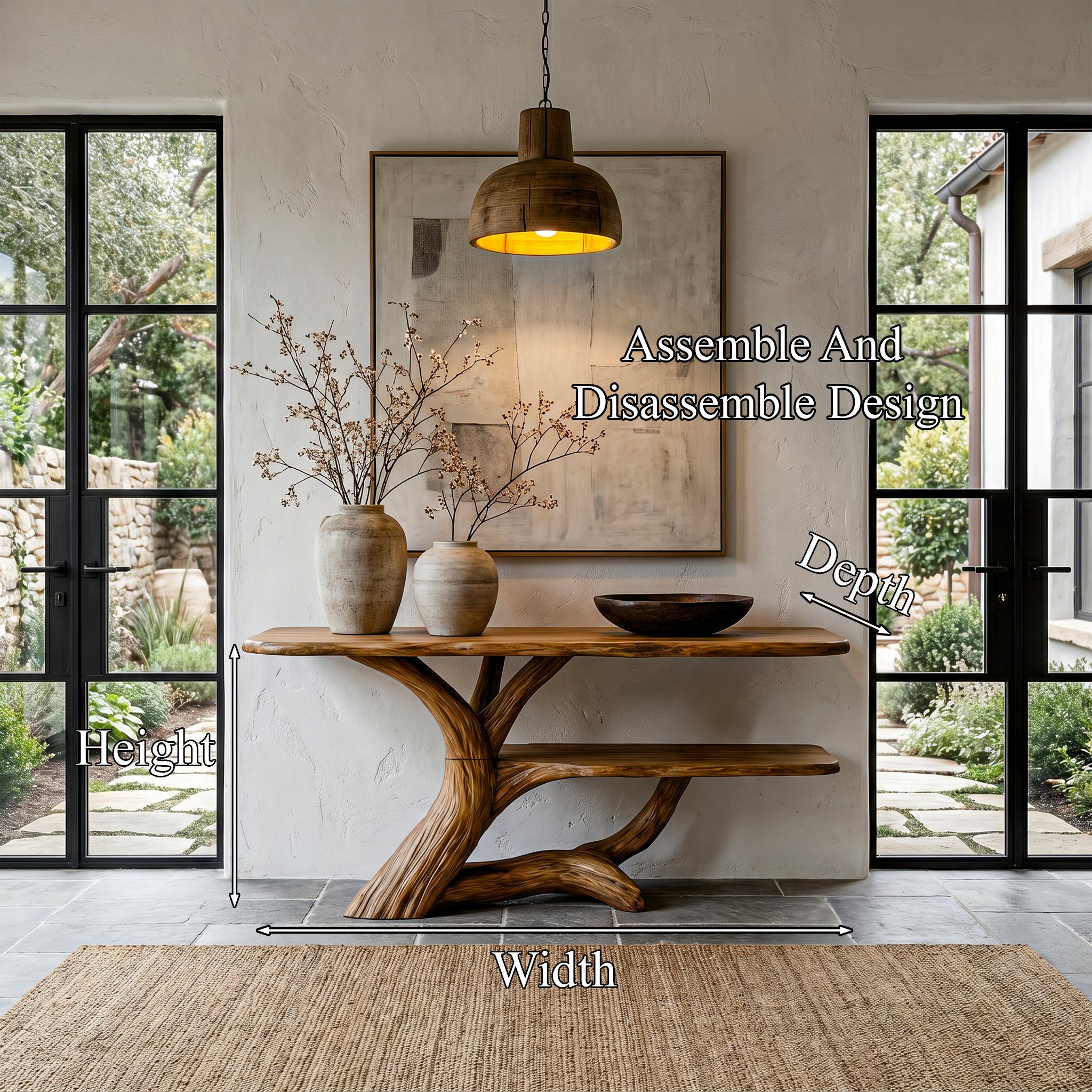 Nature Inspired Console Table With Open Shelf Storage For Living Room SINLHACS620