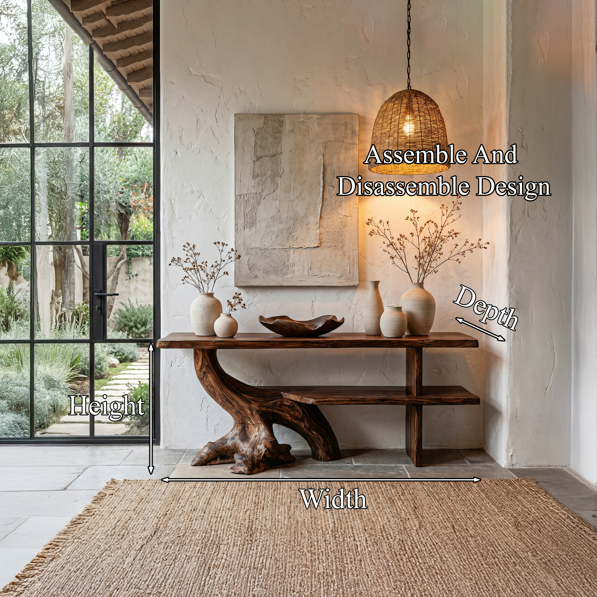 Organic Console Table With Sculptural Tree Branch Base For Entryway And Living Room SINLHACS622