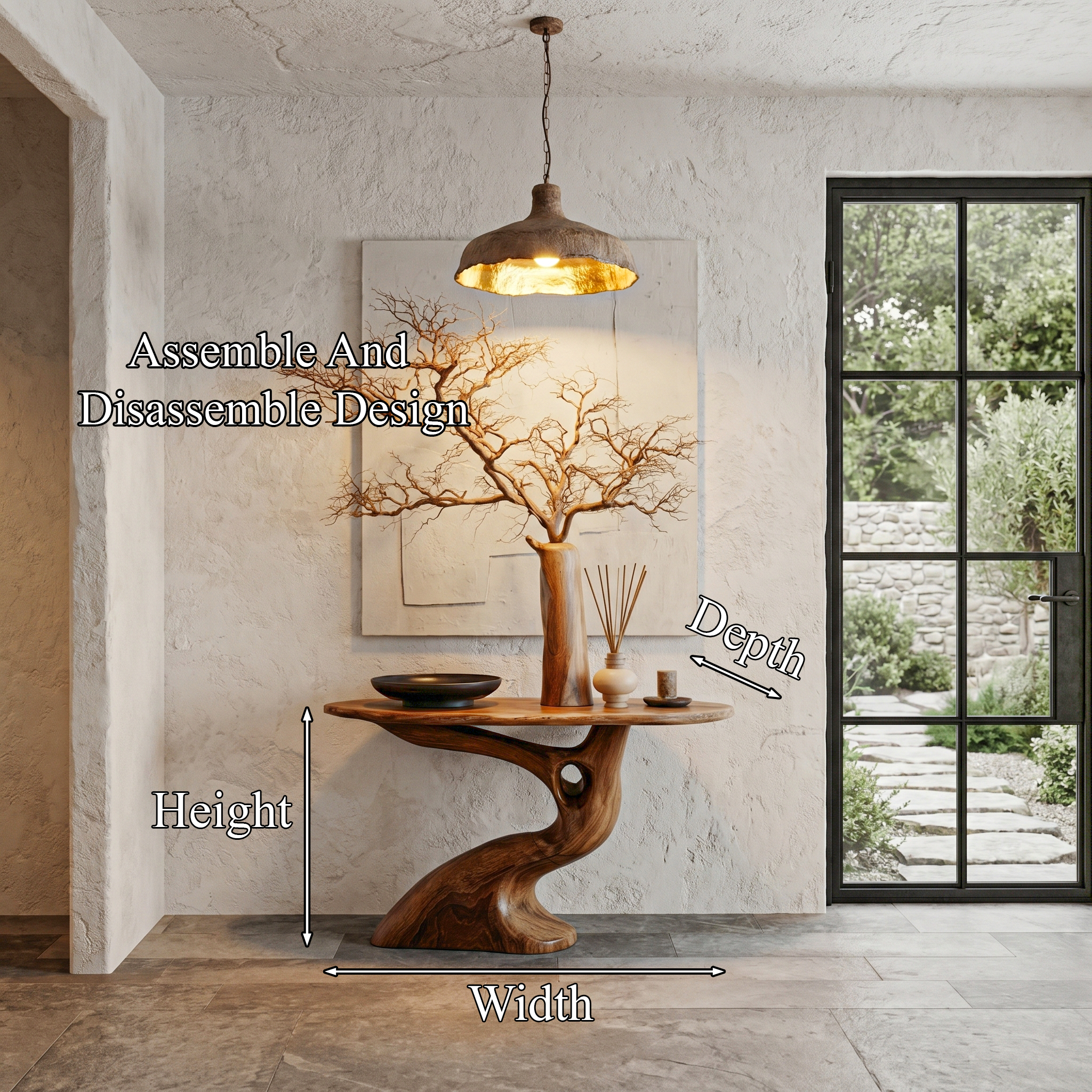Tree Inspired Console Table With Sculptural Wood Structure For Hallway SINLHACS623