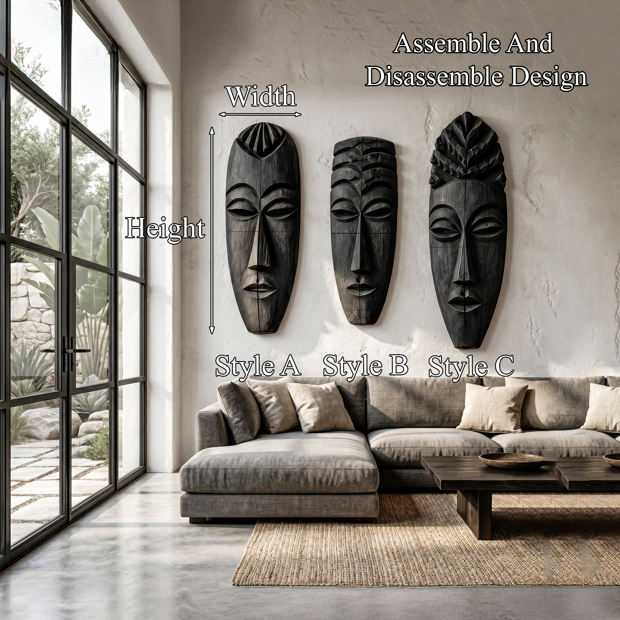 Tribal Wooden Wall Art Set With Hand Carved African Mask Design For Living Room And Entryway SINLHAWD100