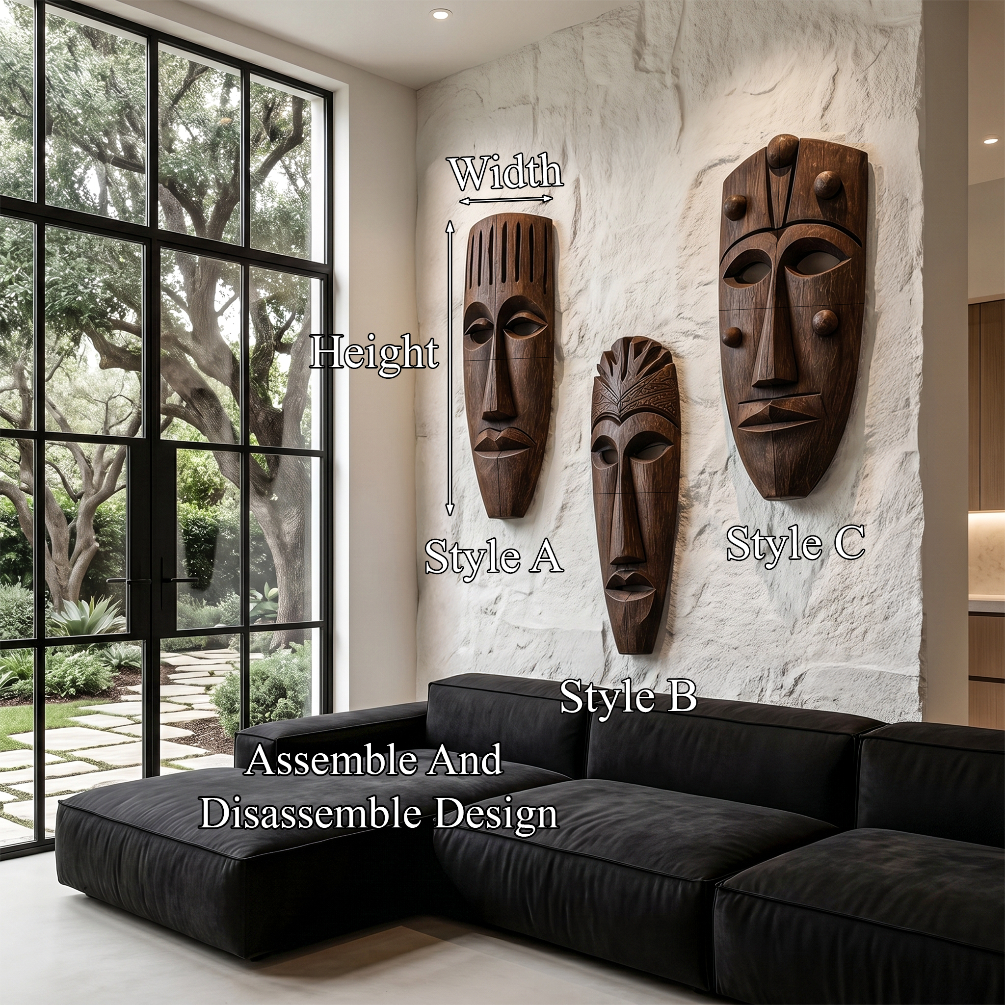 Hand Carved Wooden Wall Art Set With Tribal Mask Design For Living Room And Entryway SINLHAWD101