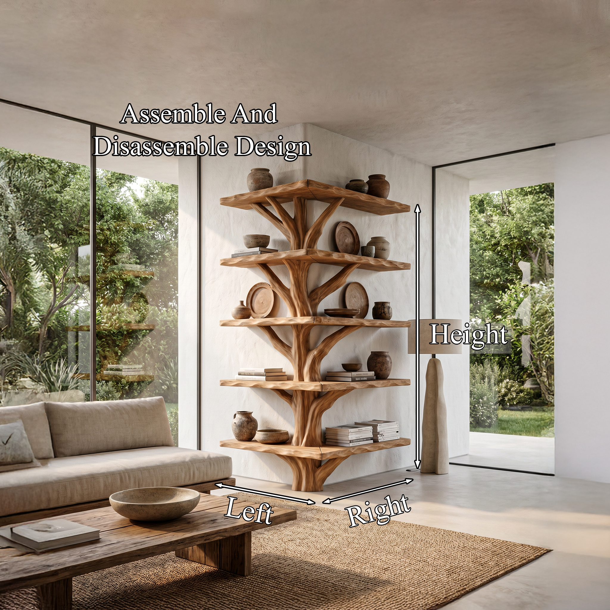 Organic Modern Tree Bookcase With Artistic Branch Frame For Home Office SINLHATB749
