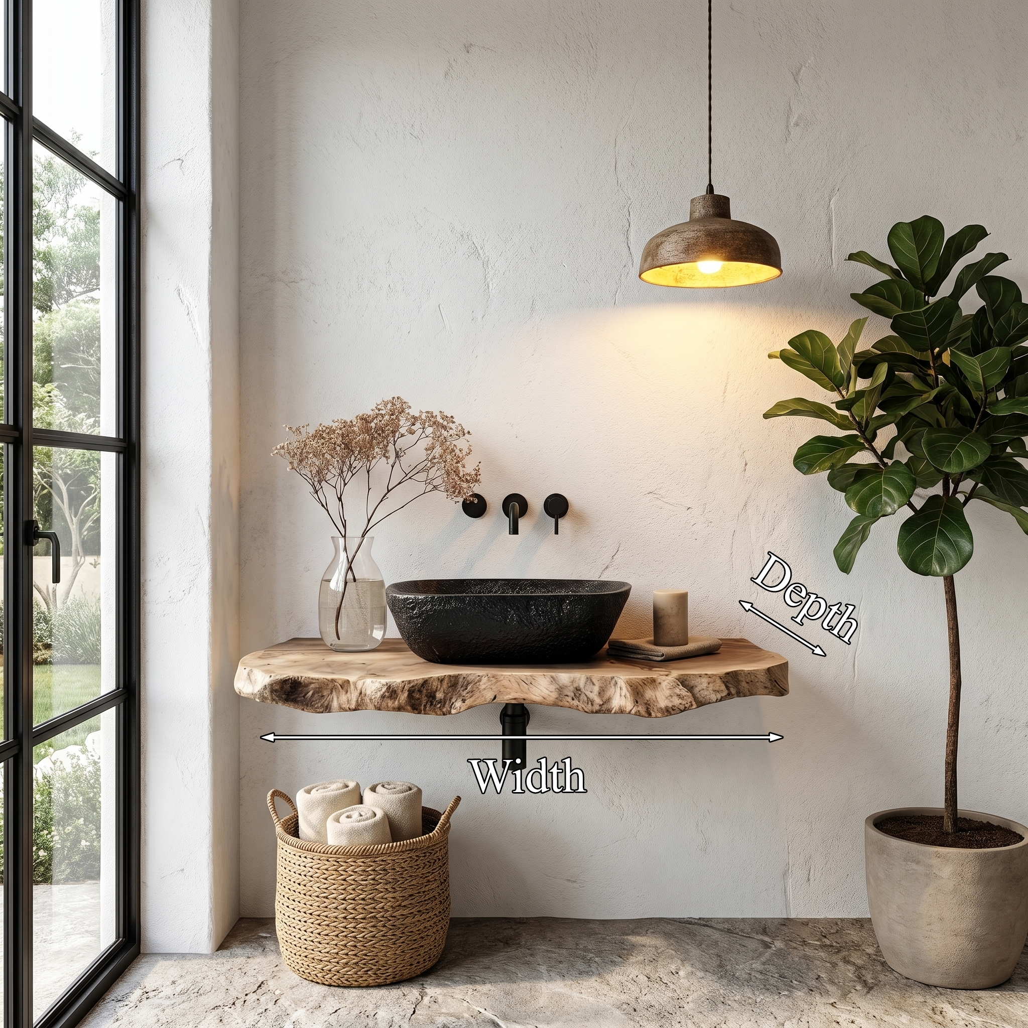 Rustic Floating Bathroom Vanity With Live Edge Wood Shelf For Bathroom And Powder Room SINLHABRV308