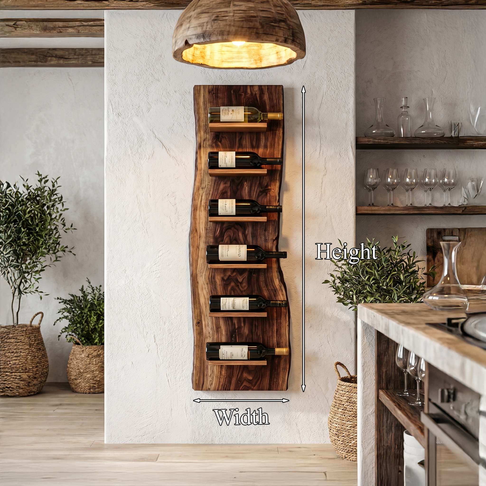 Organic Wall Mounted Wine Rack With Natural Wood Design For Kitchen SINLHAWR026