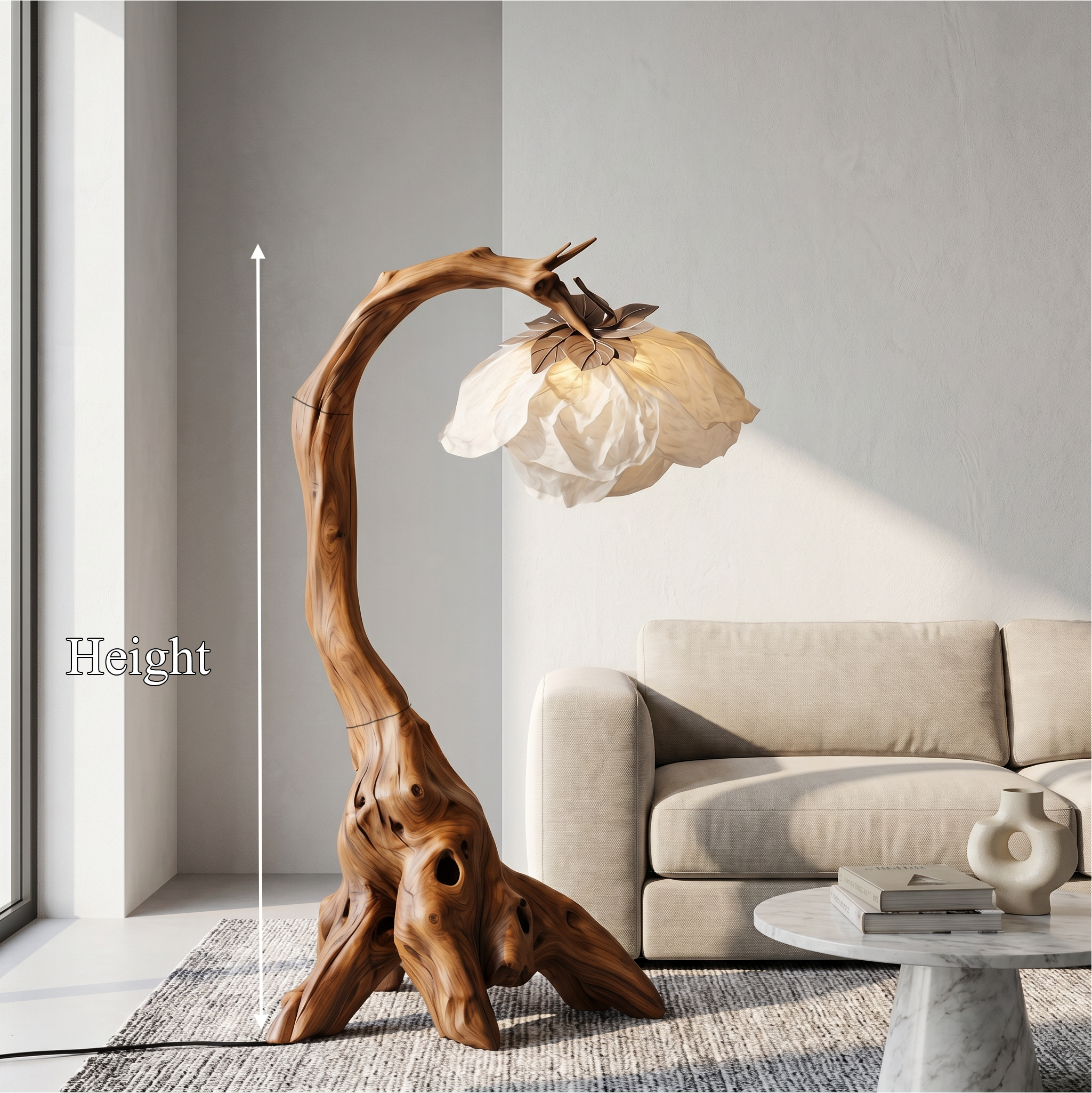 Organic Floor Lamp With Tree Branch Silhouette For Bedroom And Reading Nook SINLSAFLP096