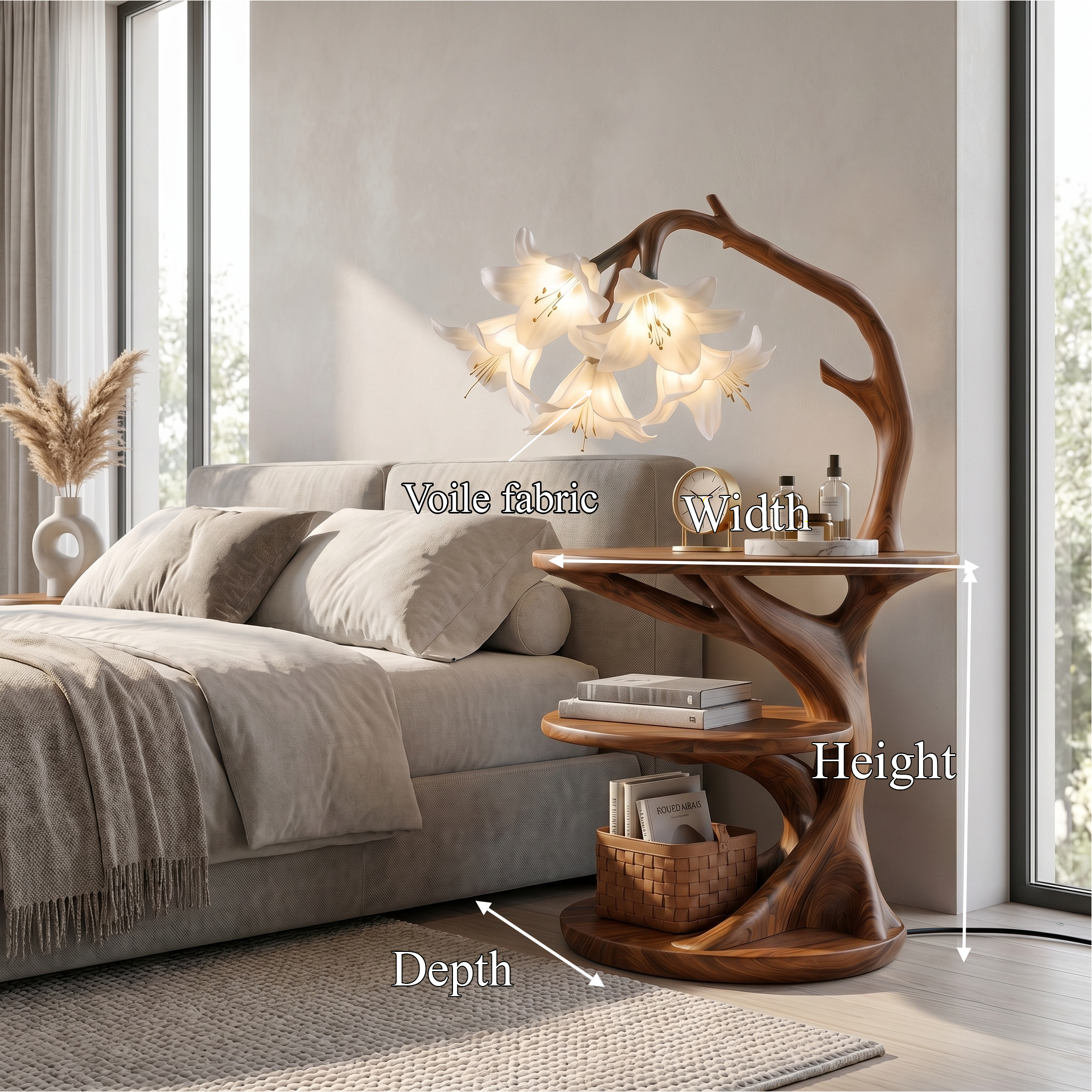 Rustic Side Table With Flower Shade Lamp For Bedroom And Living Room SINLSABT272