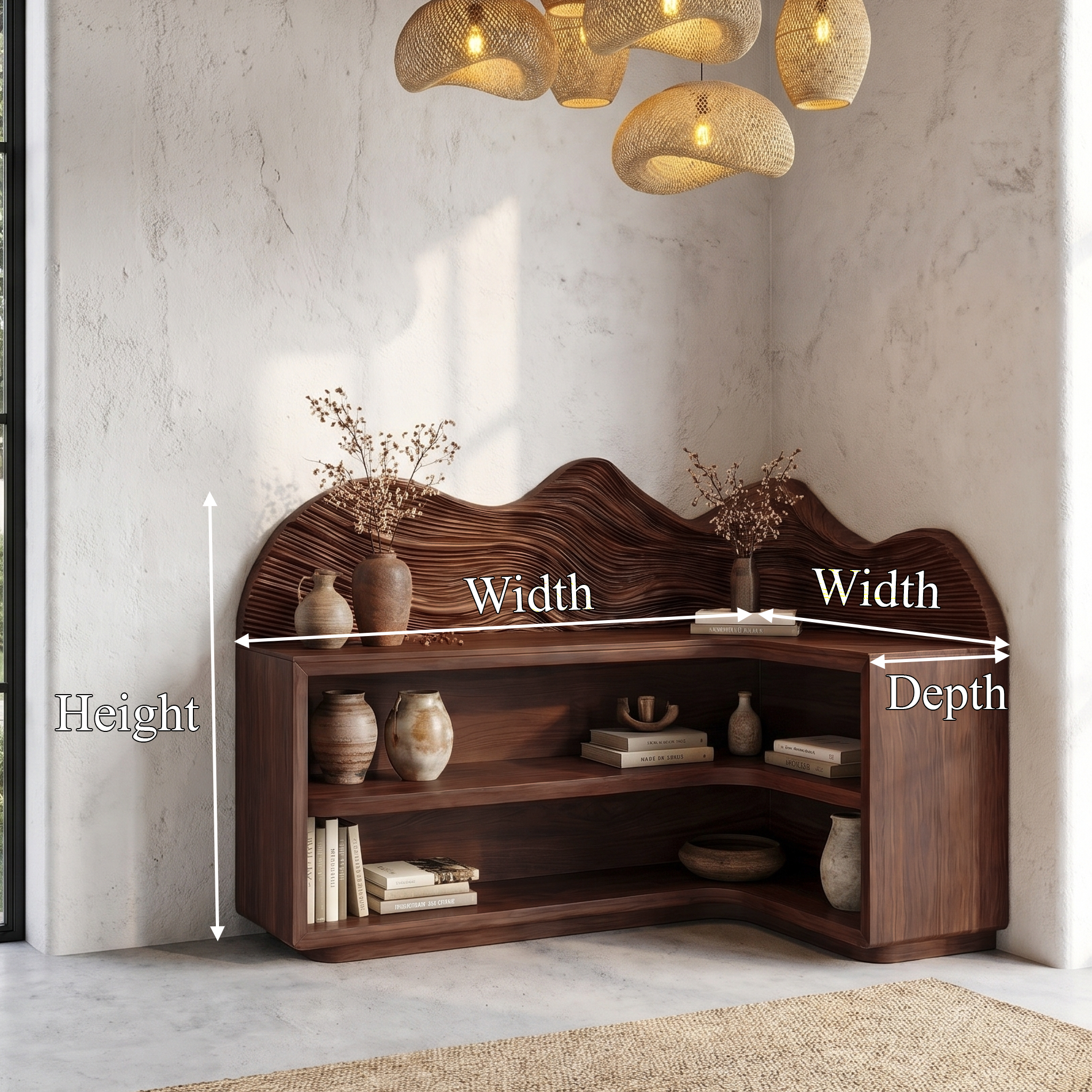 Contemporary Corner Bookcase With Sculptural Wooden Shelves For Living Room SINLSABS030