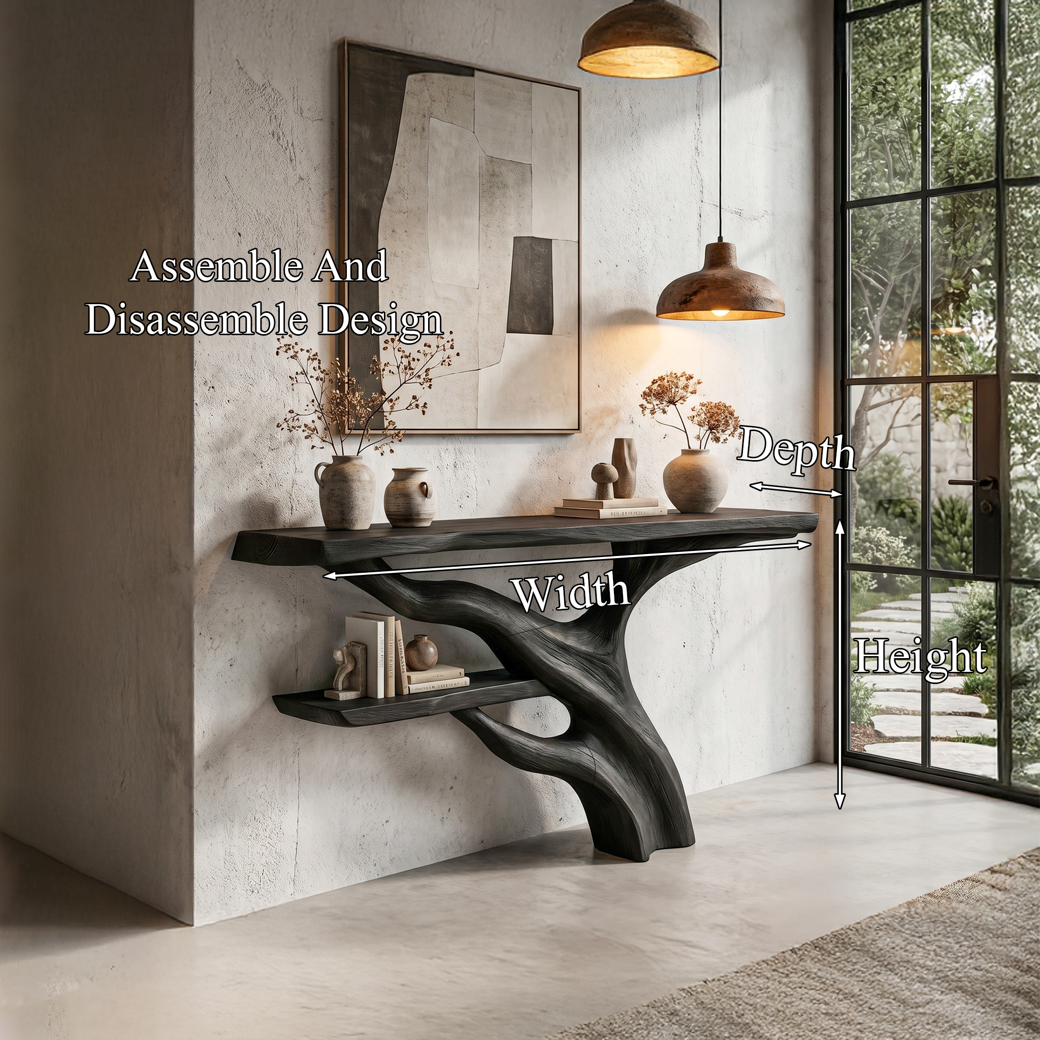 Sculptural Console Table With Abstract Branch Inspired Base And Solid Wood Top For Entryway SINLHACS588