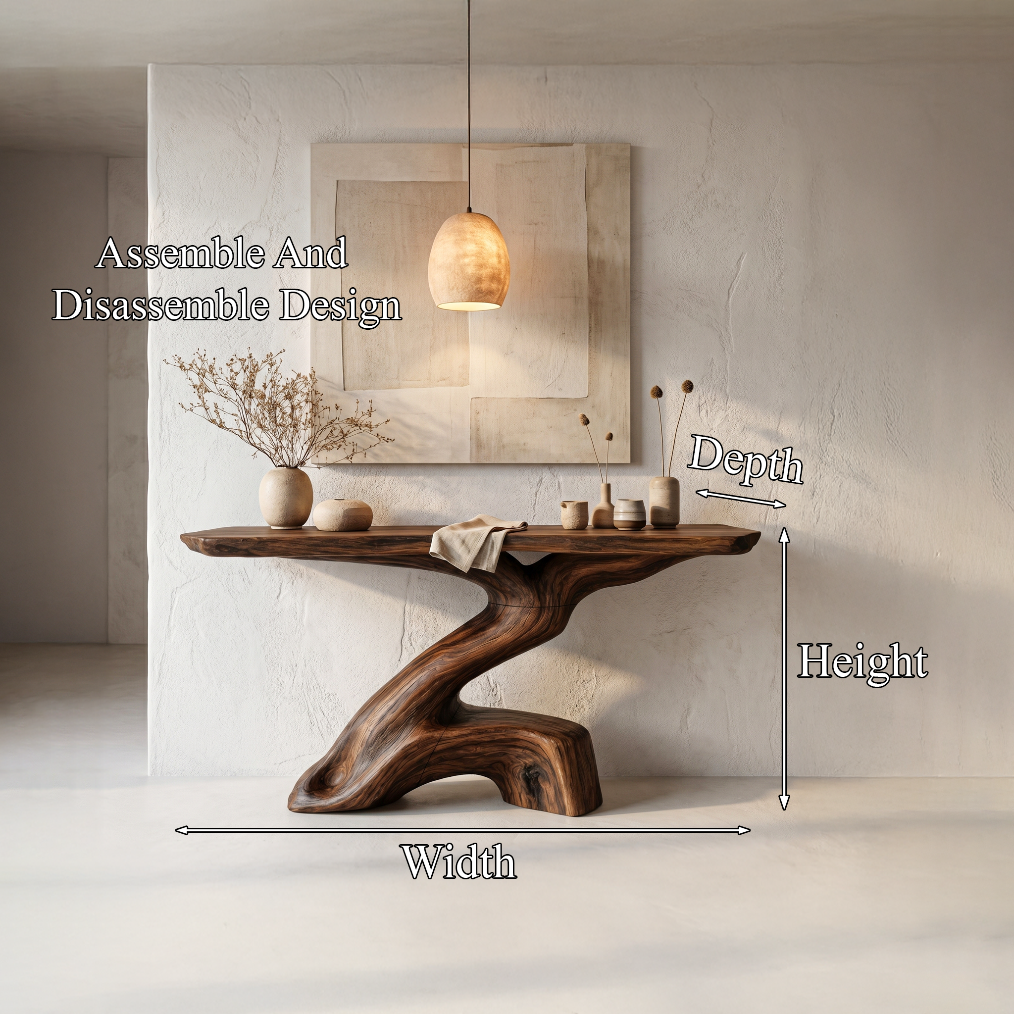 Rustic Console Table With Sculptural Tree Root Base And Solid Wood Top For Entryway And Living Room SINLHACS590