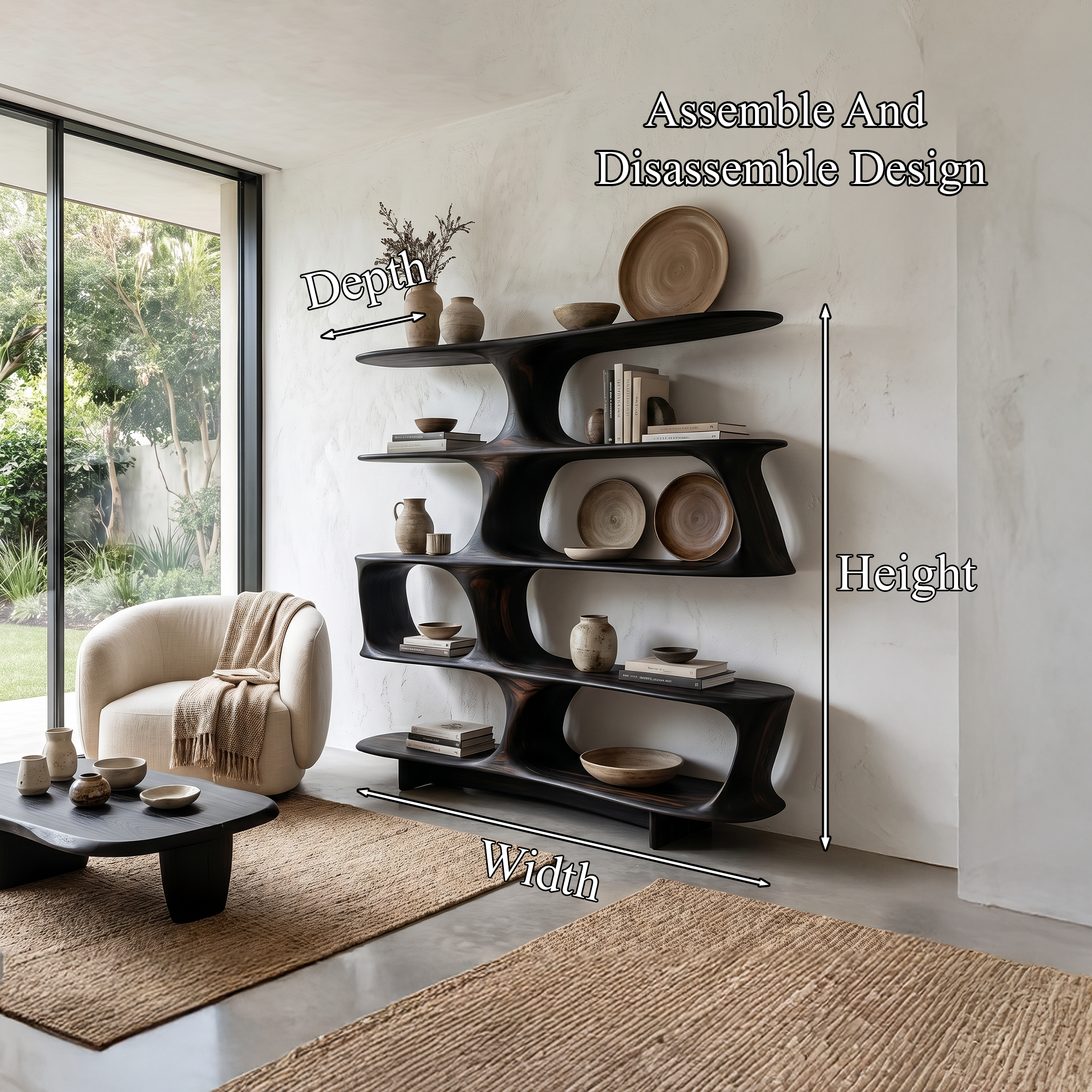 Organic Tree Bookshelf With Sculptural Curved Shelves And Open Display Storage For Living Room SINLHABS039