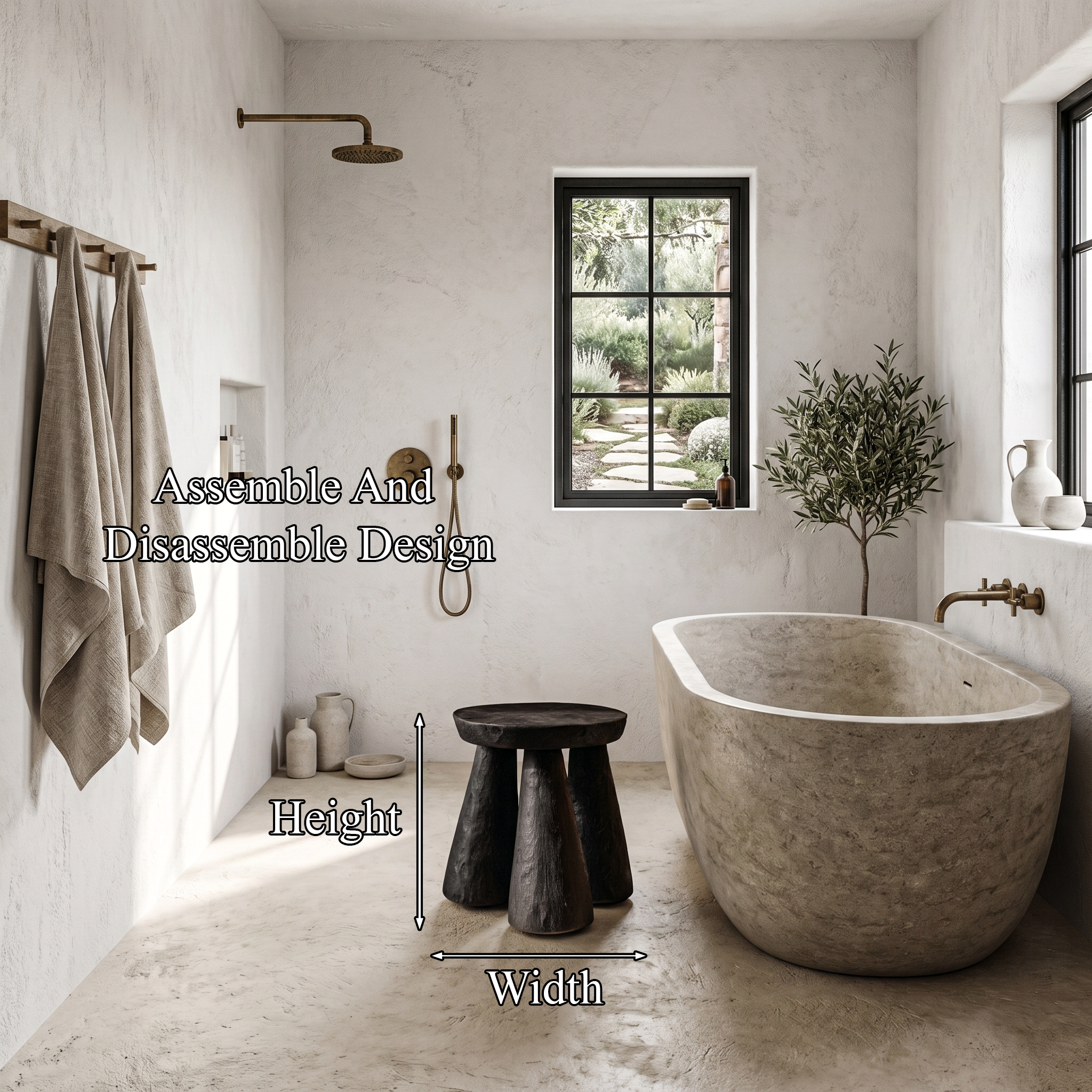 Rustic Bathroom Stool With Handcrafted Solid Wood Design For Bathroom SINLHAWS007