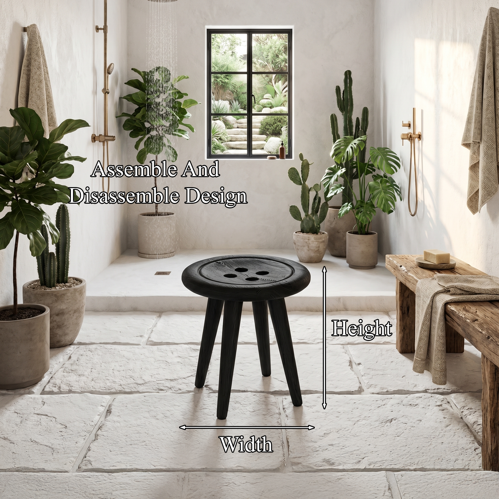 Modern Organic Shower Stool With Handcrafted Wood Design For Bathroom SINLHAWS011
