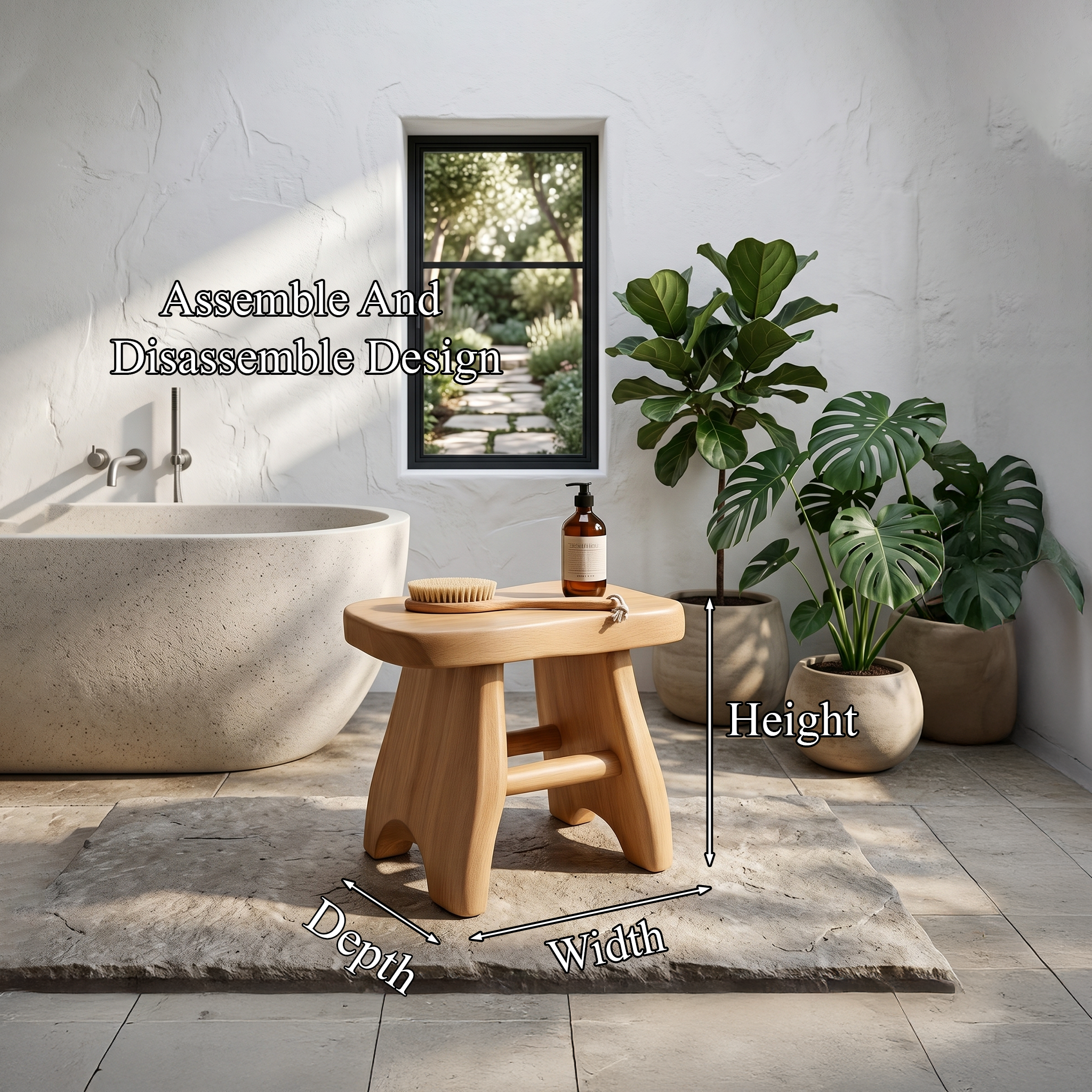 Rustic Shower Bench With Solid Wood Construction For Bathroom And Spa SINLHAWS012