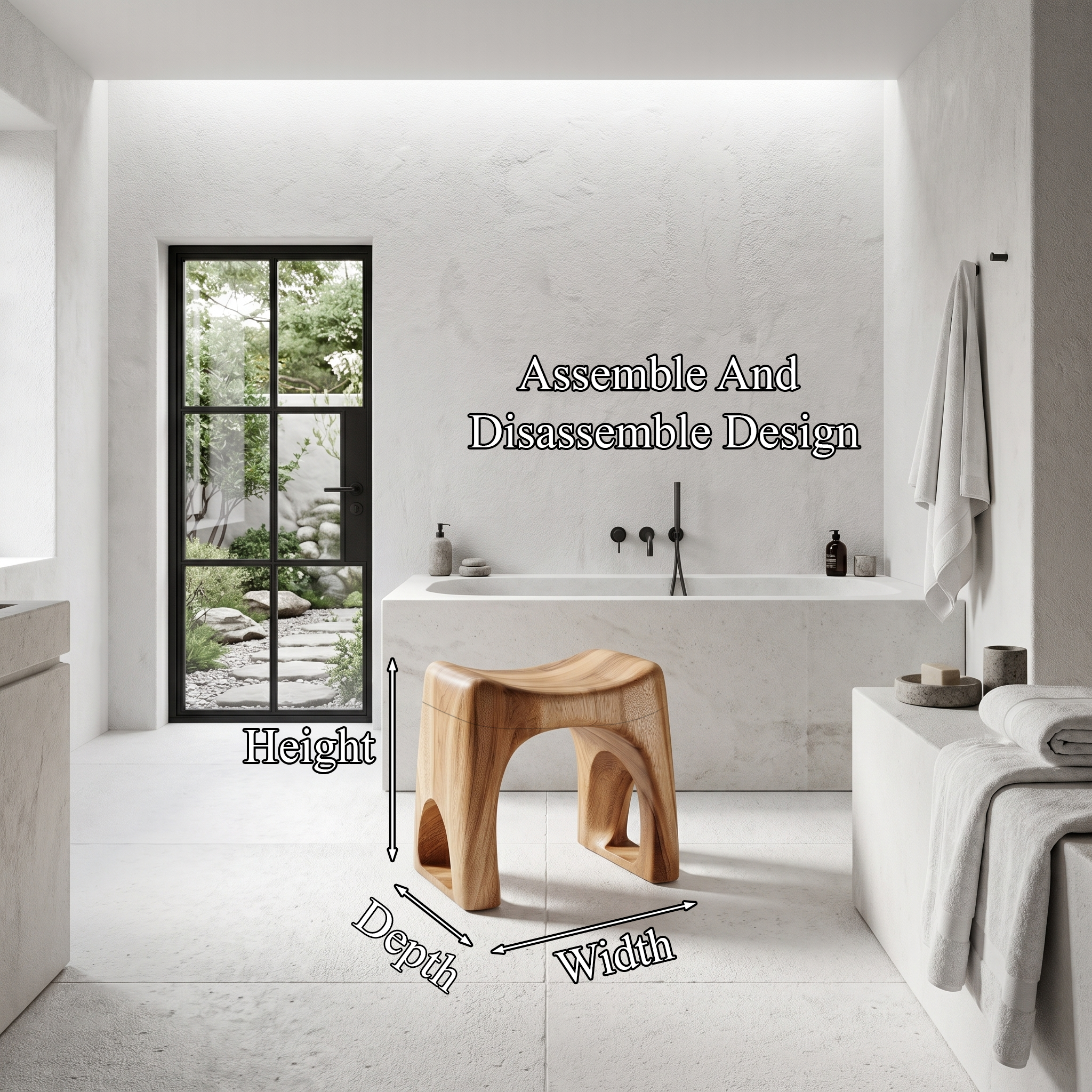 Minimalist Bathroom Stool With Organic Solid Wood Design For Bathroom SINLHAWS017