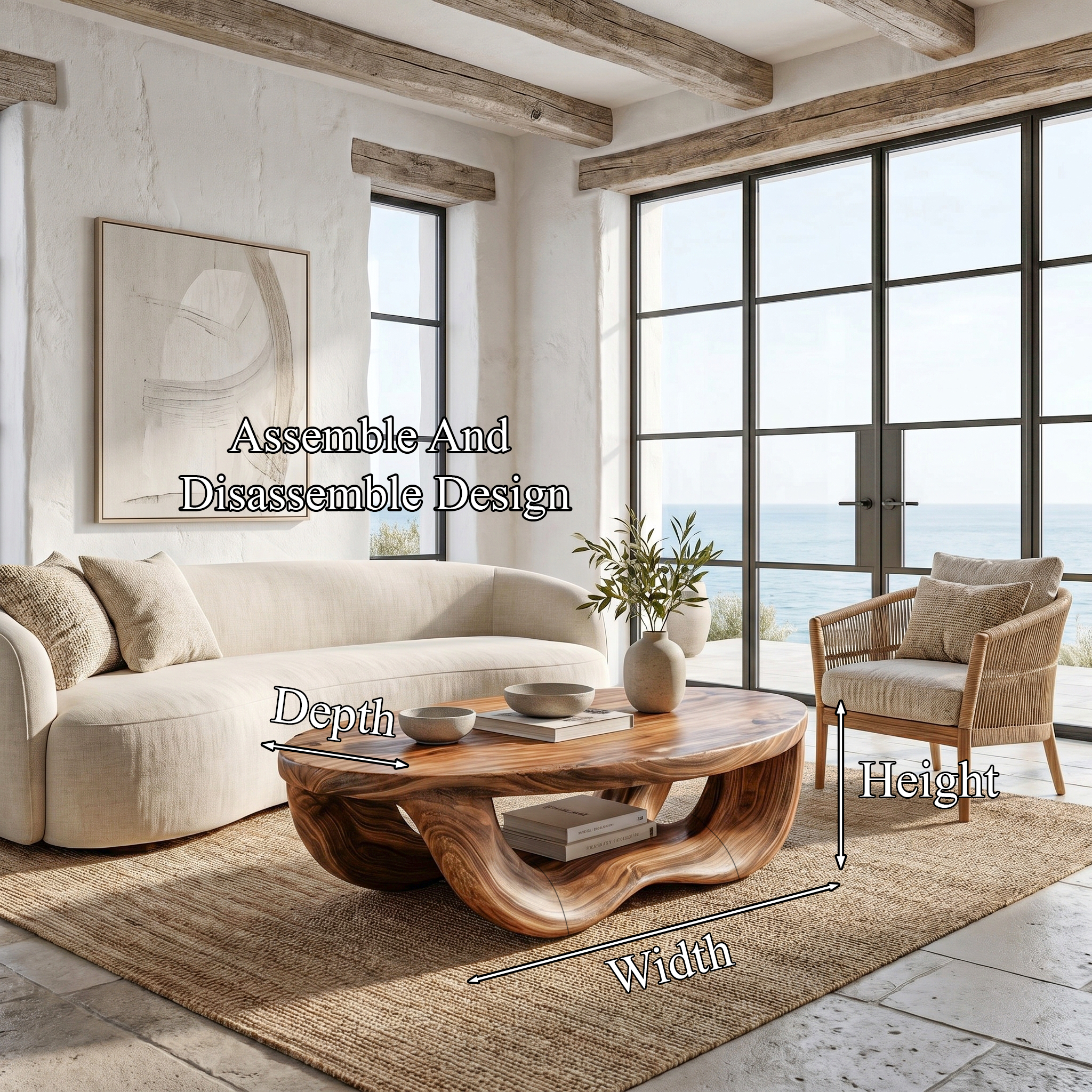 Modern Organic Coffee Table With Handcrafted Curved Wood Design For Living Room SINLHACF393