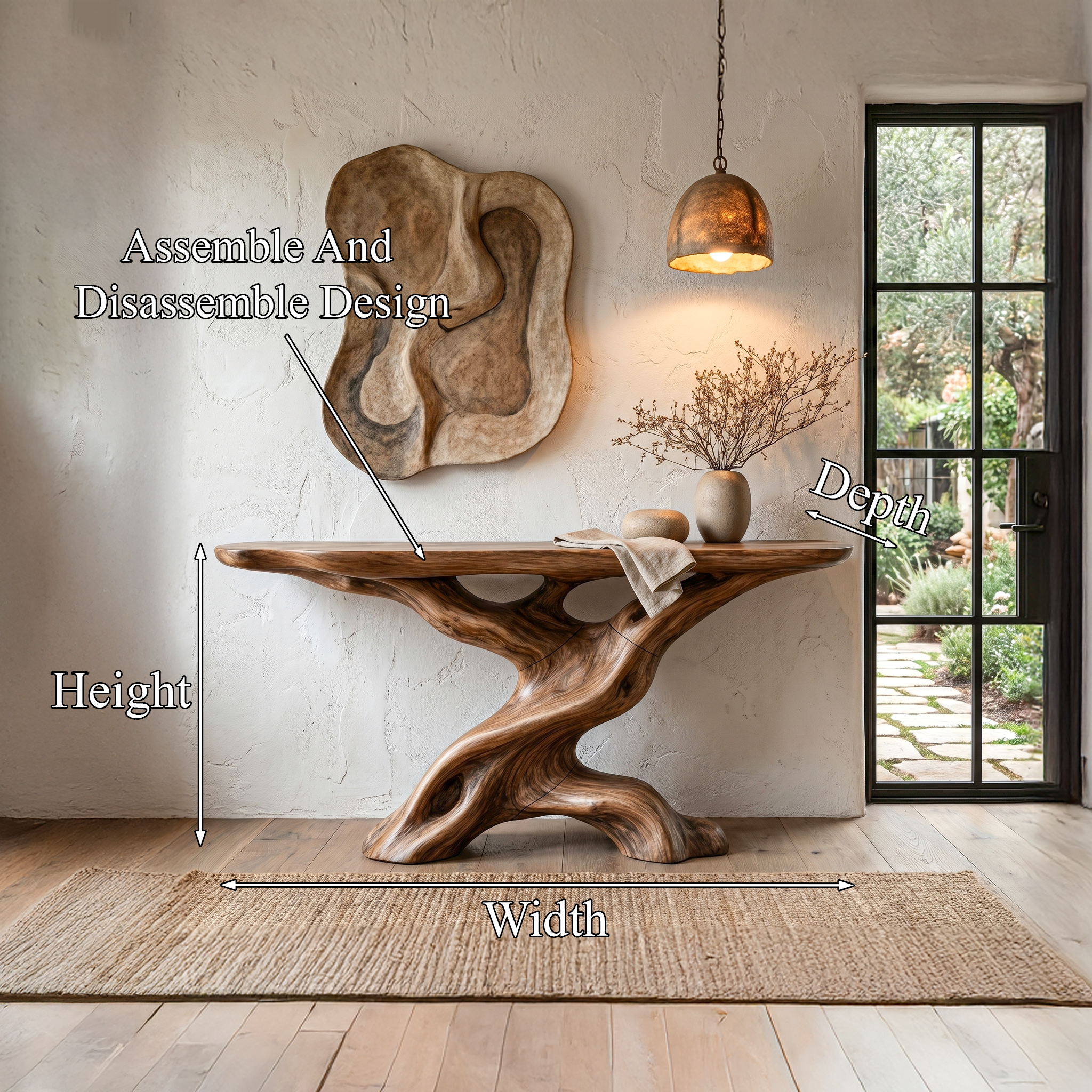 Live Edge Console Table With Unique Sculptural Base Design For Living Room SINLHACS586