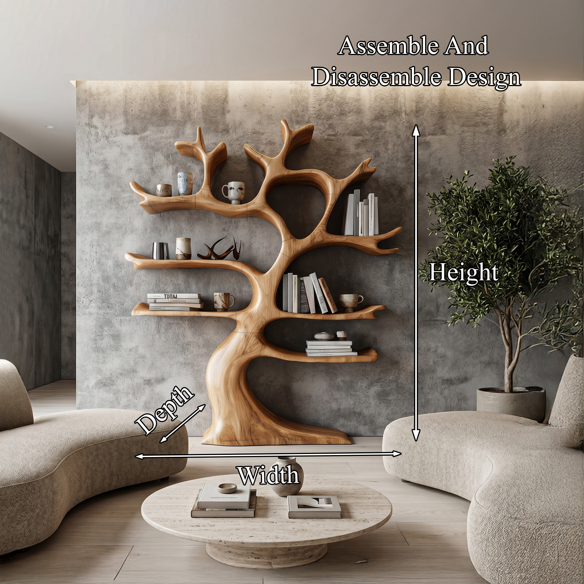 Organic Modern Tree Wall Shelf With Branch Inspired Storage For Living Room SINLHATB754