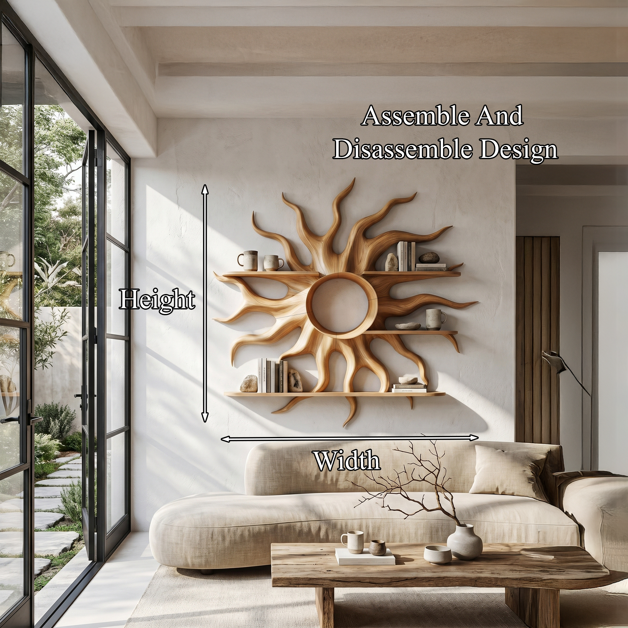 Sculptural Sun Wall Shelf With Floating Shelf For Home Decor SINLHAFL547