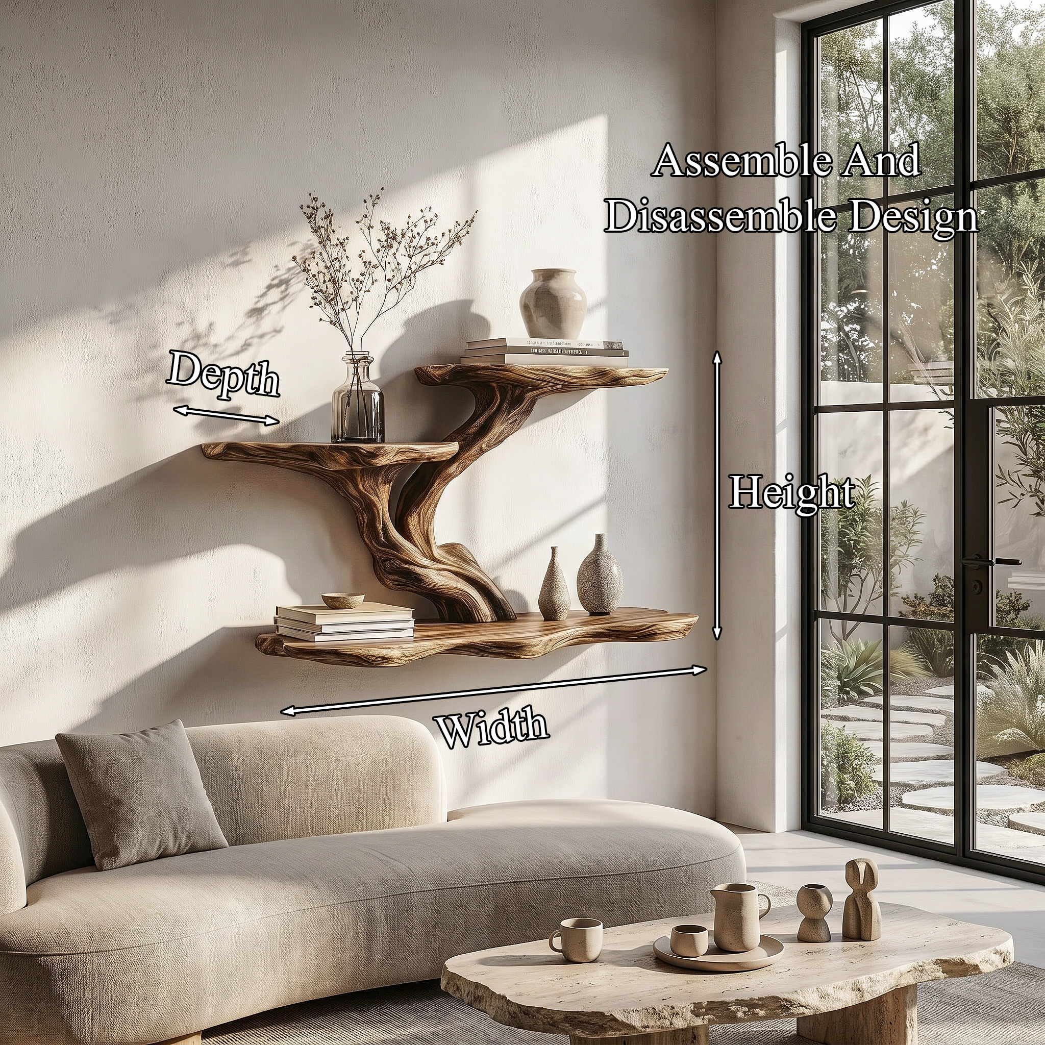 Organic Tree Branch Floating Shelf With Sculptural Wall Storage For Living Room SINLHAFL548
