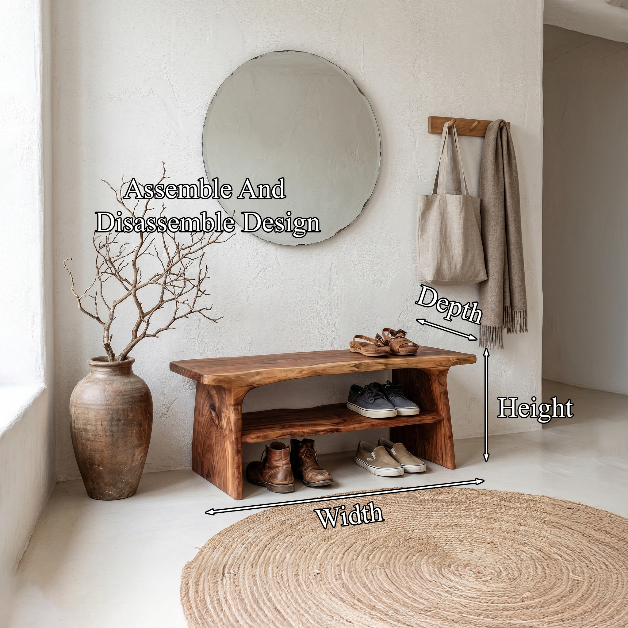 Rustic Shoe Bench With Natural Wood Storage For Entryway SINLHASB089