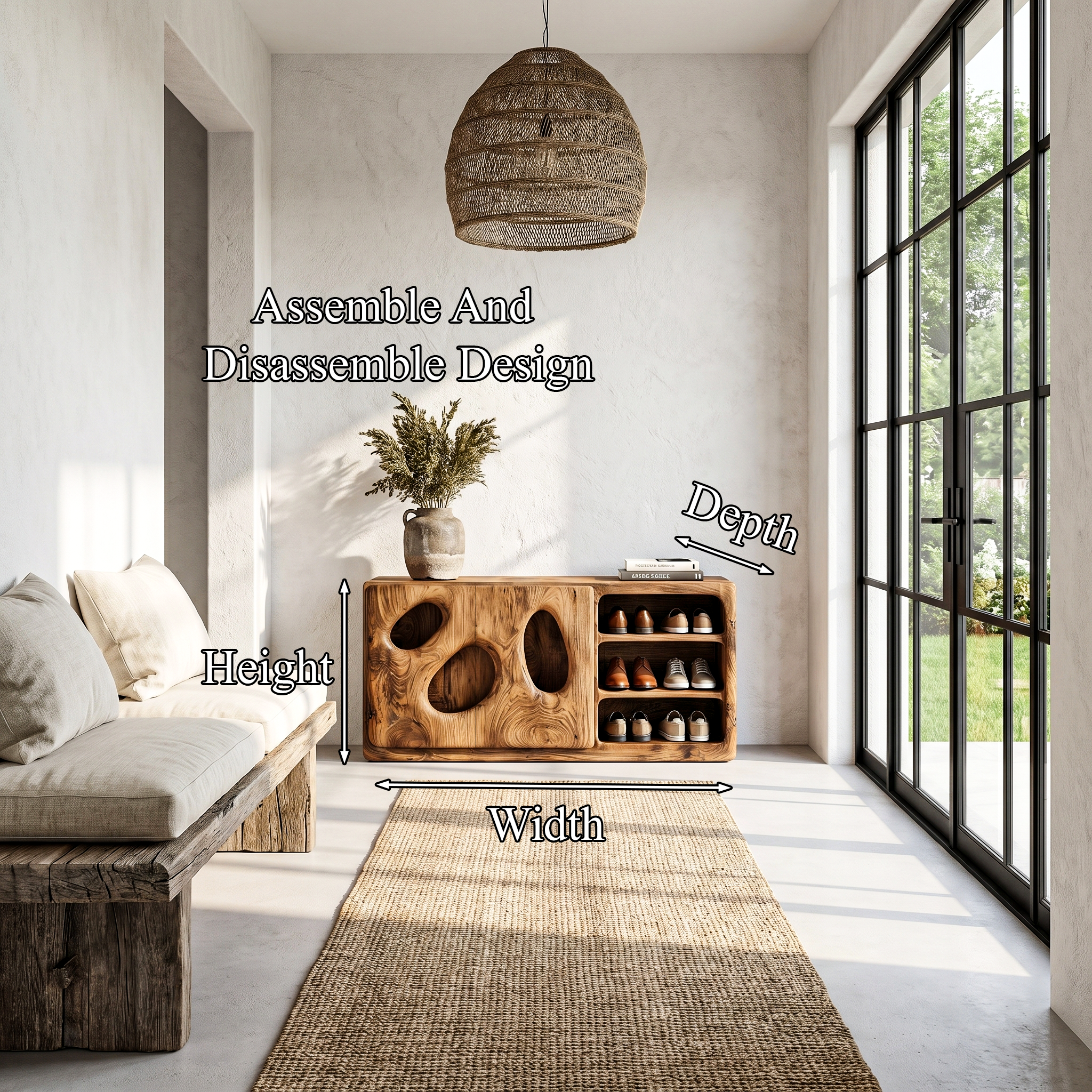 Organic Modern Shoe Cabinet Artistic Storage Design For Hallway SINLHASB098