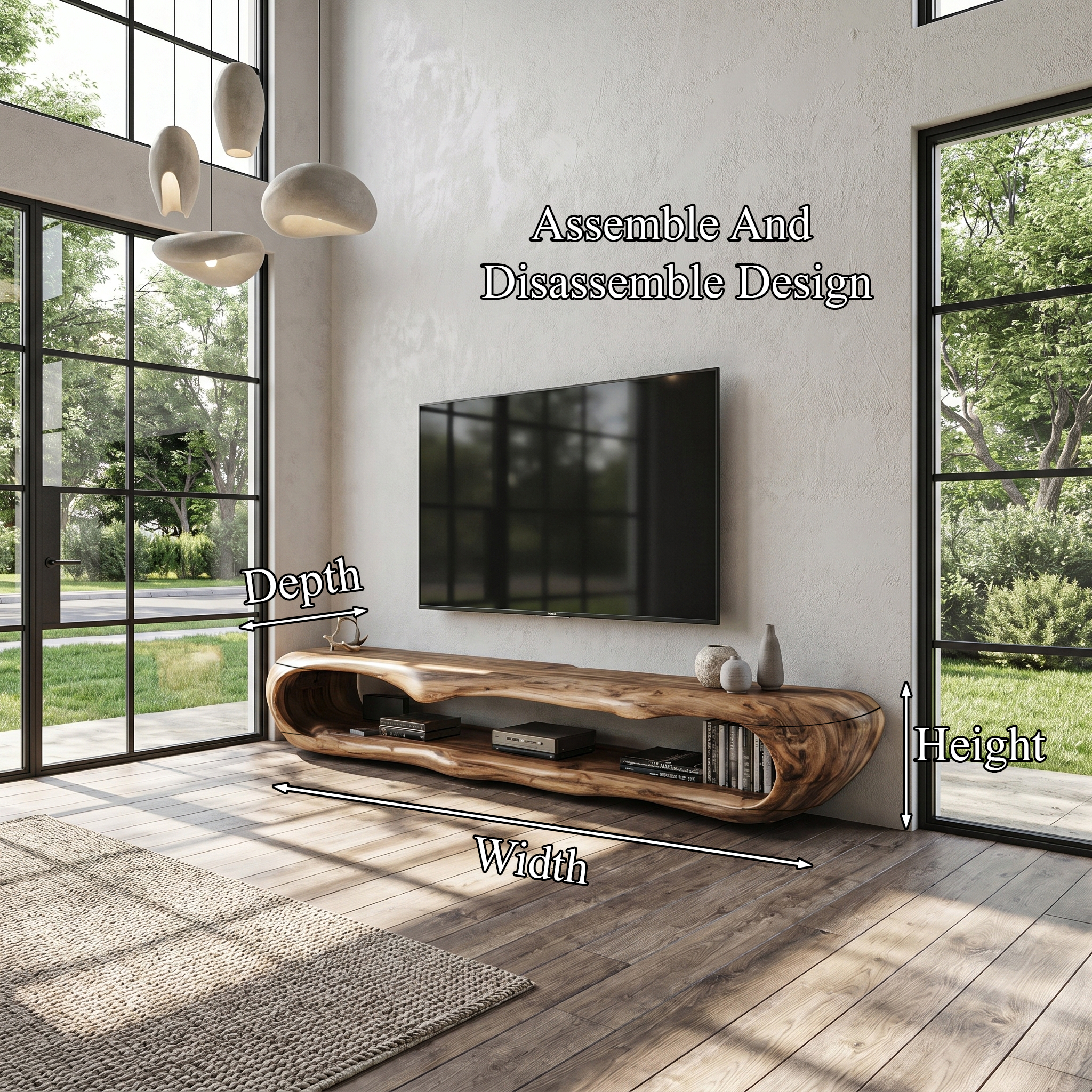 Sculptural TV Cabinet Nature Inspired Artistic Design For Living Room SINLHATC075