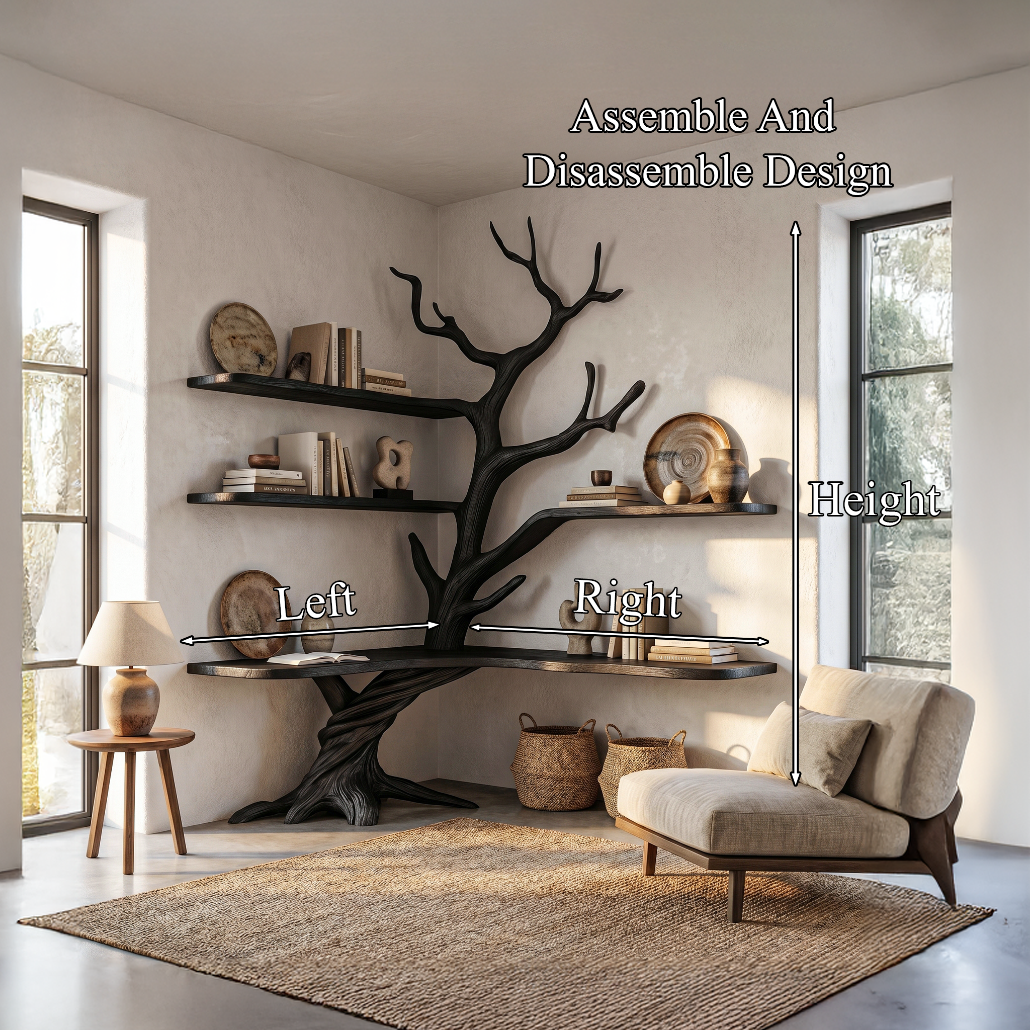 Organic Corner Desk With Sculptural Tree Branch Shelving For Home Office And Workspace SINLHADK130