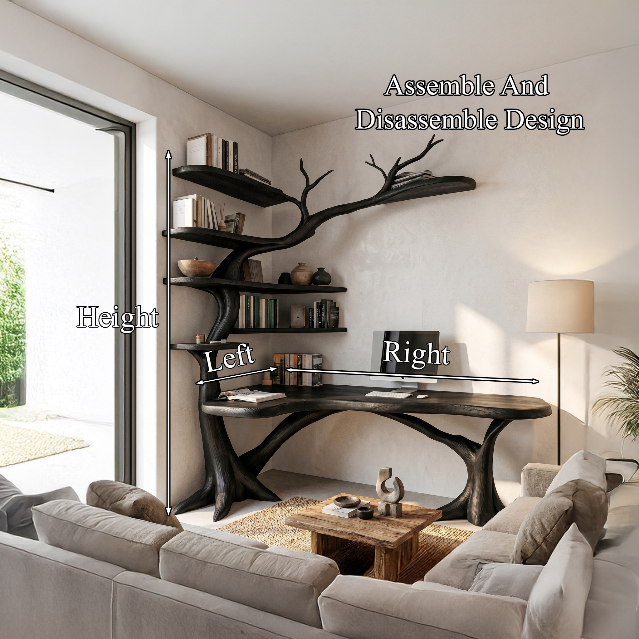Sculptural Tree Desk With Handcrafted Solid Wood Design For Home Office SINLHADK131